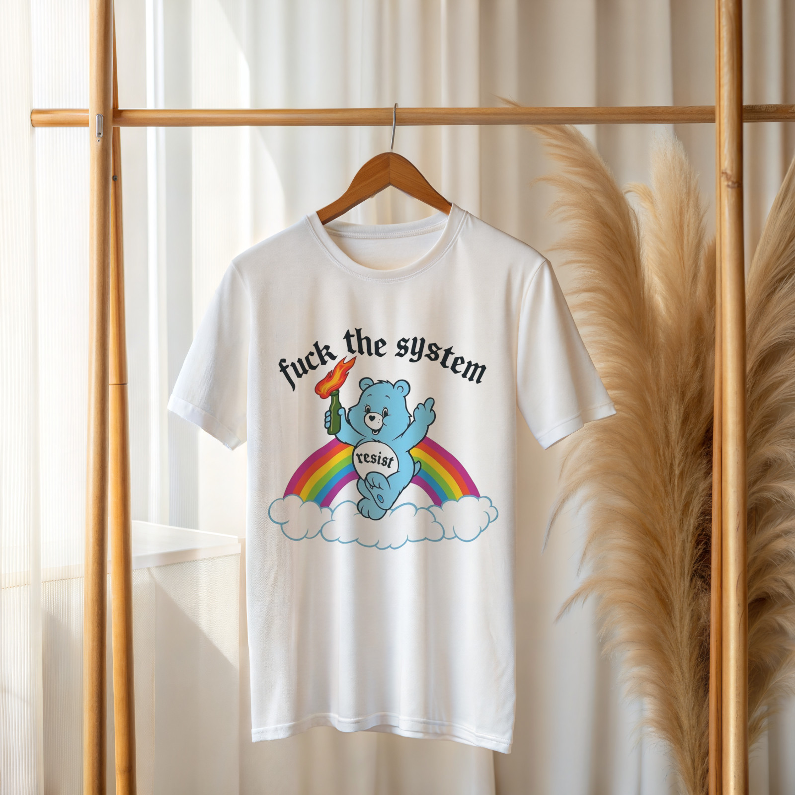 esist with Love Care Bear T-Shirt – Positive Activism Retro Rainbow Tee A498