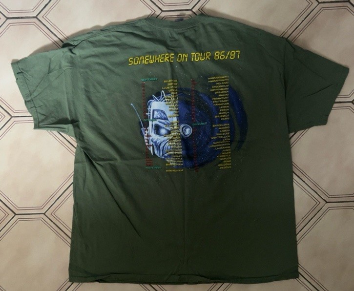 Iron Maiden Somewhere On Tour 86/87 T Shirt Olive Green 2XL Official Band Tee