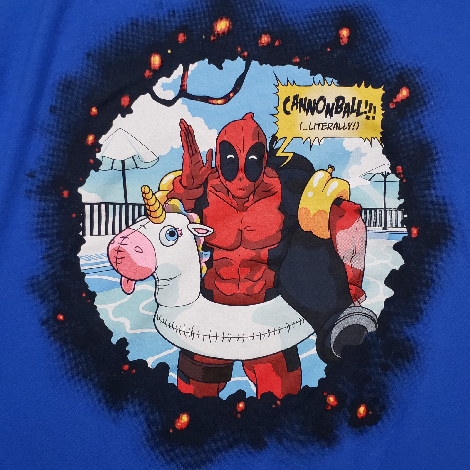 MARVEL Deadpool Shirt Mens Large Blue Cannonball Loot Crate Lootwear Superhero