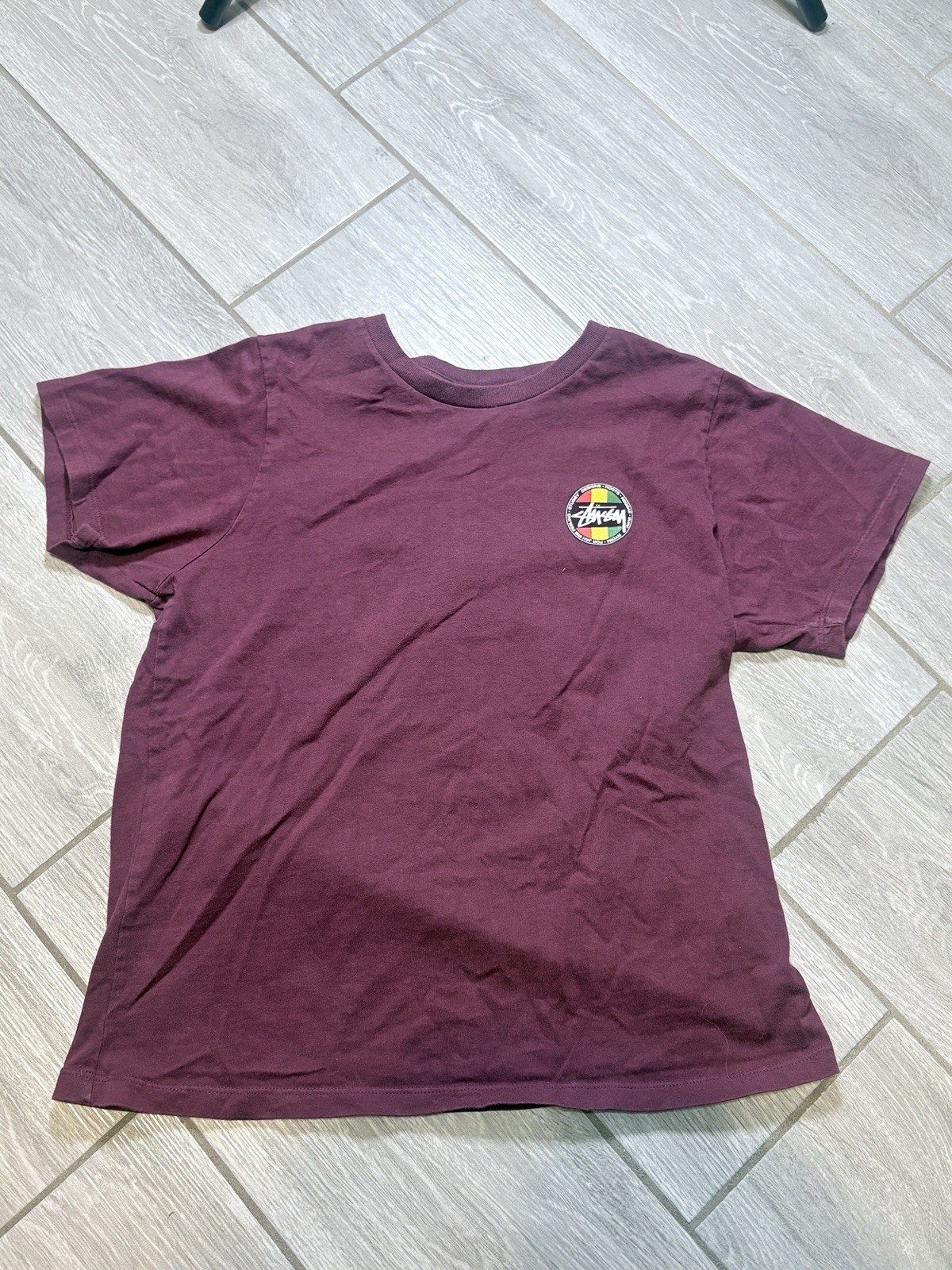 Stüssy Maroon T-Shirt Medium Jamaican Reggae Roots Surf
