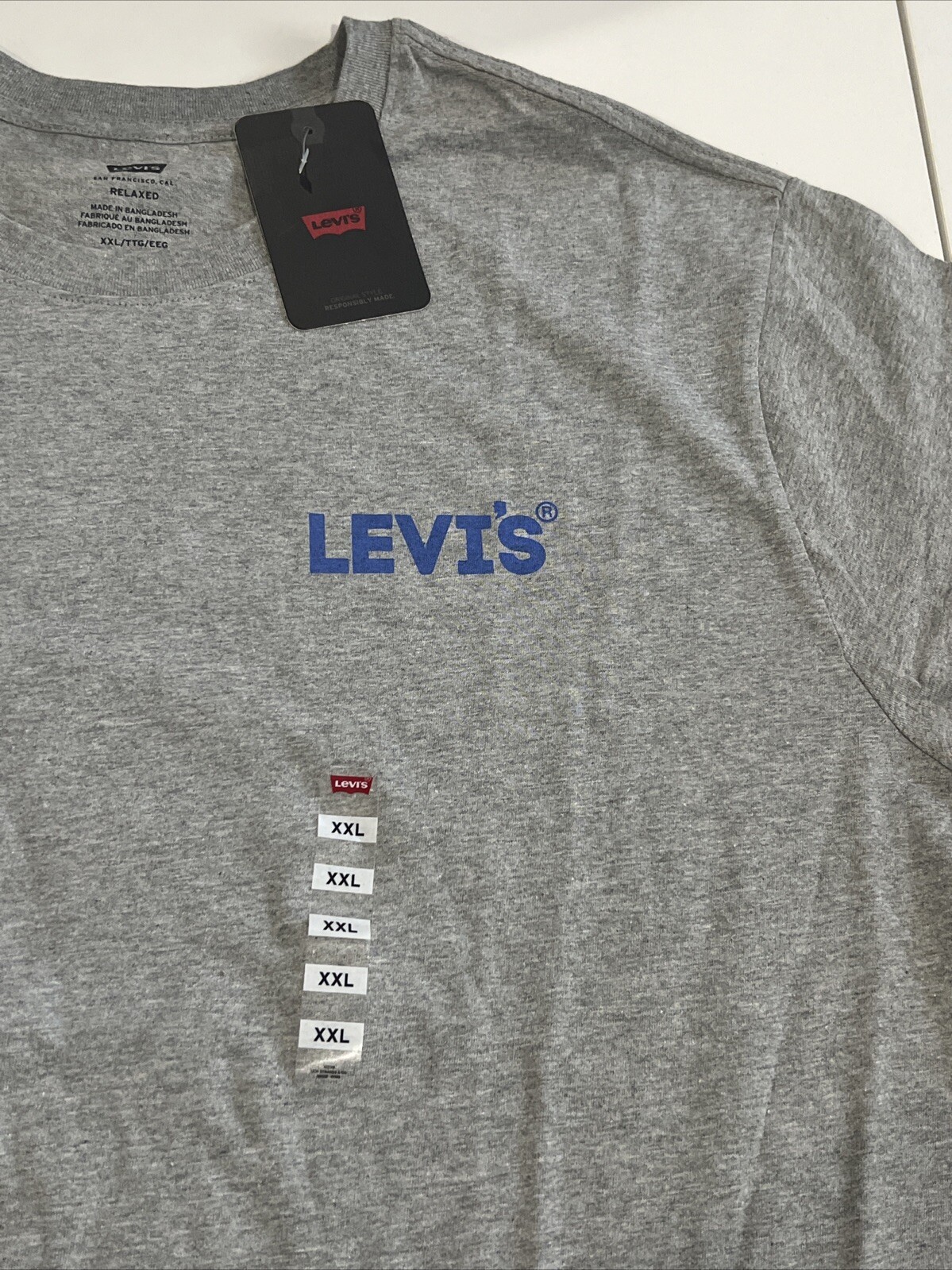Levi&rsquo;s T SHIRT RELAXED FIT In My Deep Blue Jeans GRAPHIC Men&rsquo;s Size XXL Gray