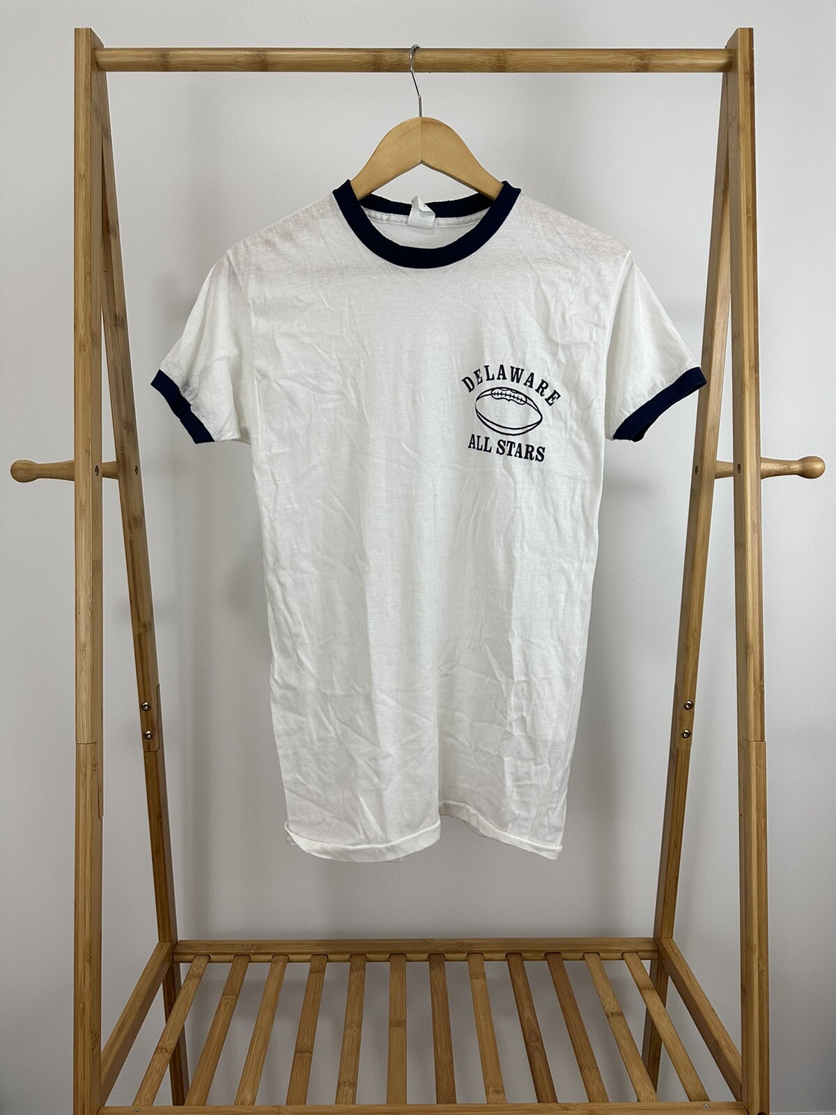 VTG 80s Delaware Fightin Blue Hens Football All Stars Ringer Thin T-Shirt XL