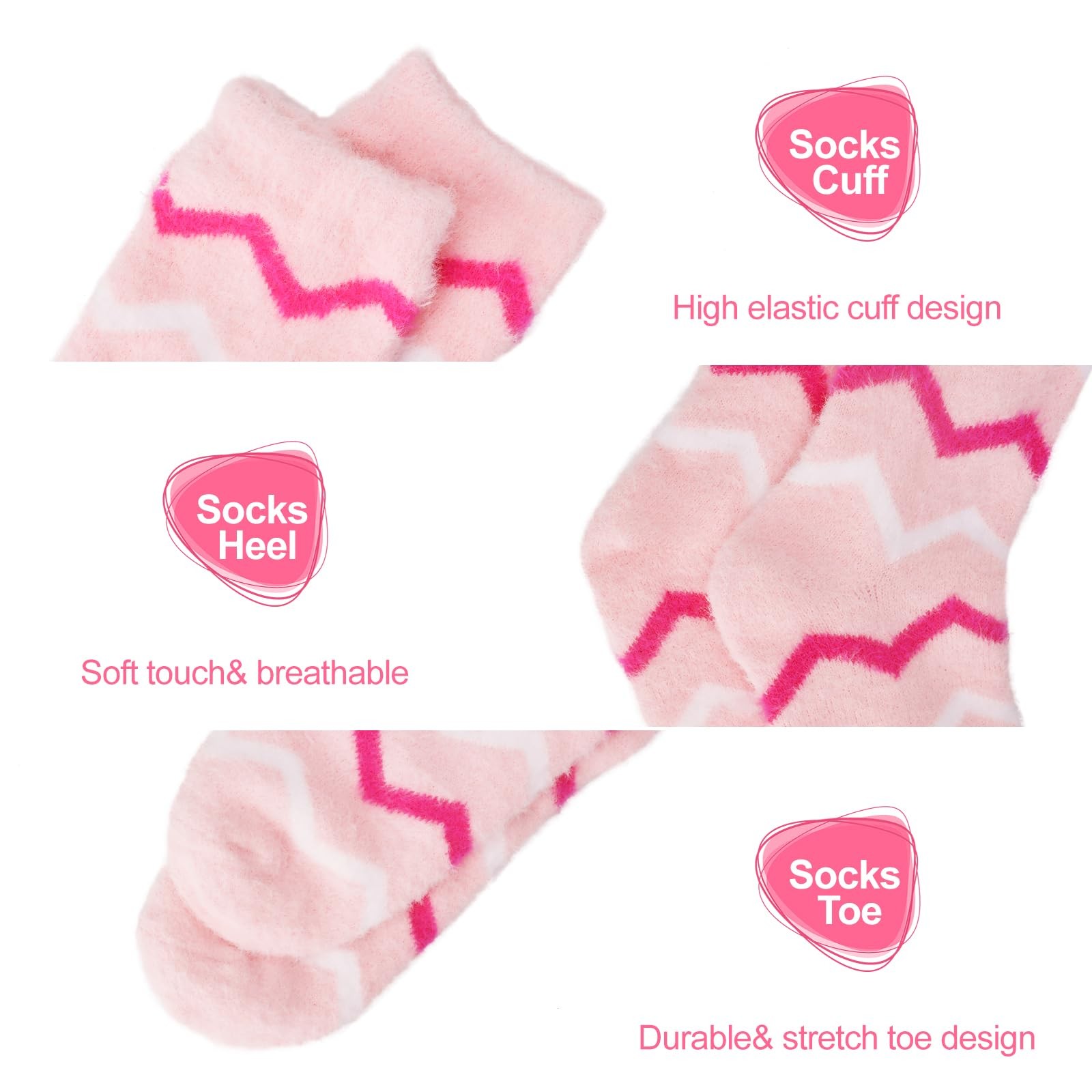 Fuzzy Socks for Women Cozy Pink Warm Winter Christmas Stocking Stuffers