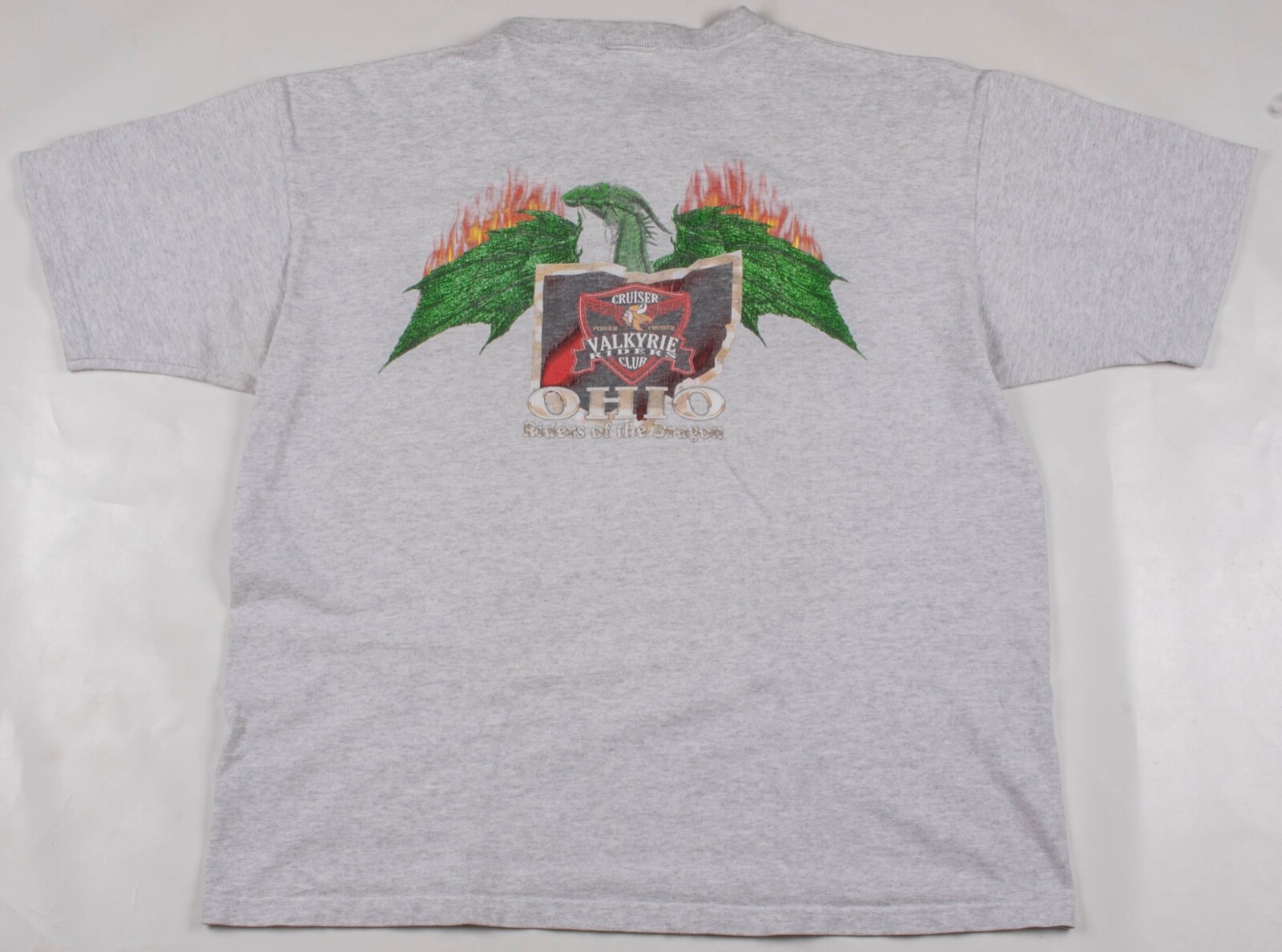 Vintage 90s Valkyrie Ohio « Riders of the Dragon » Club Graphic Gray Shirt Mens XL