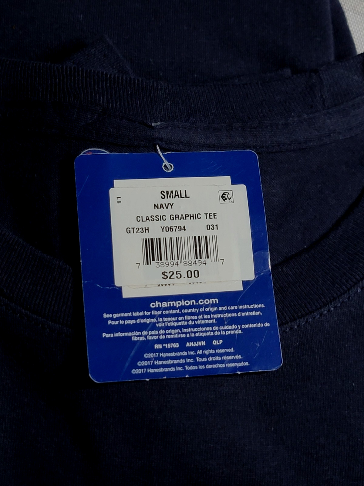 $25 NWT Champion Men&rsquo;s Navy Blue Size Small Classic Jersey T-Shirt