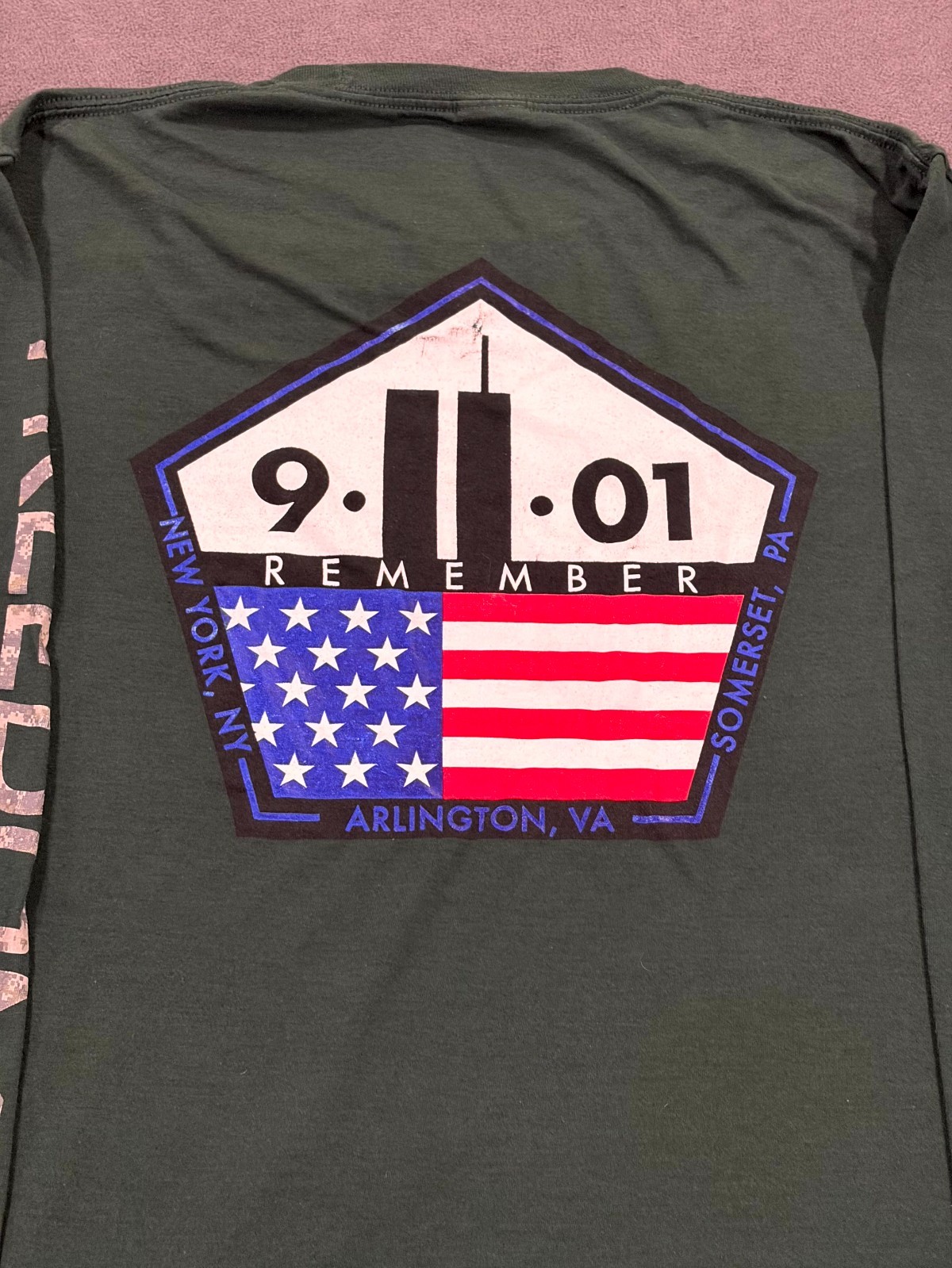Port & Company Performance T Shirt Mens Large Olive Green American Flag Remember
