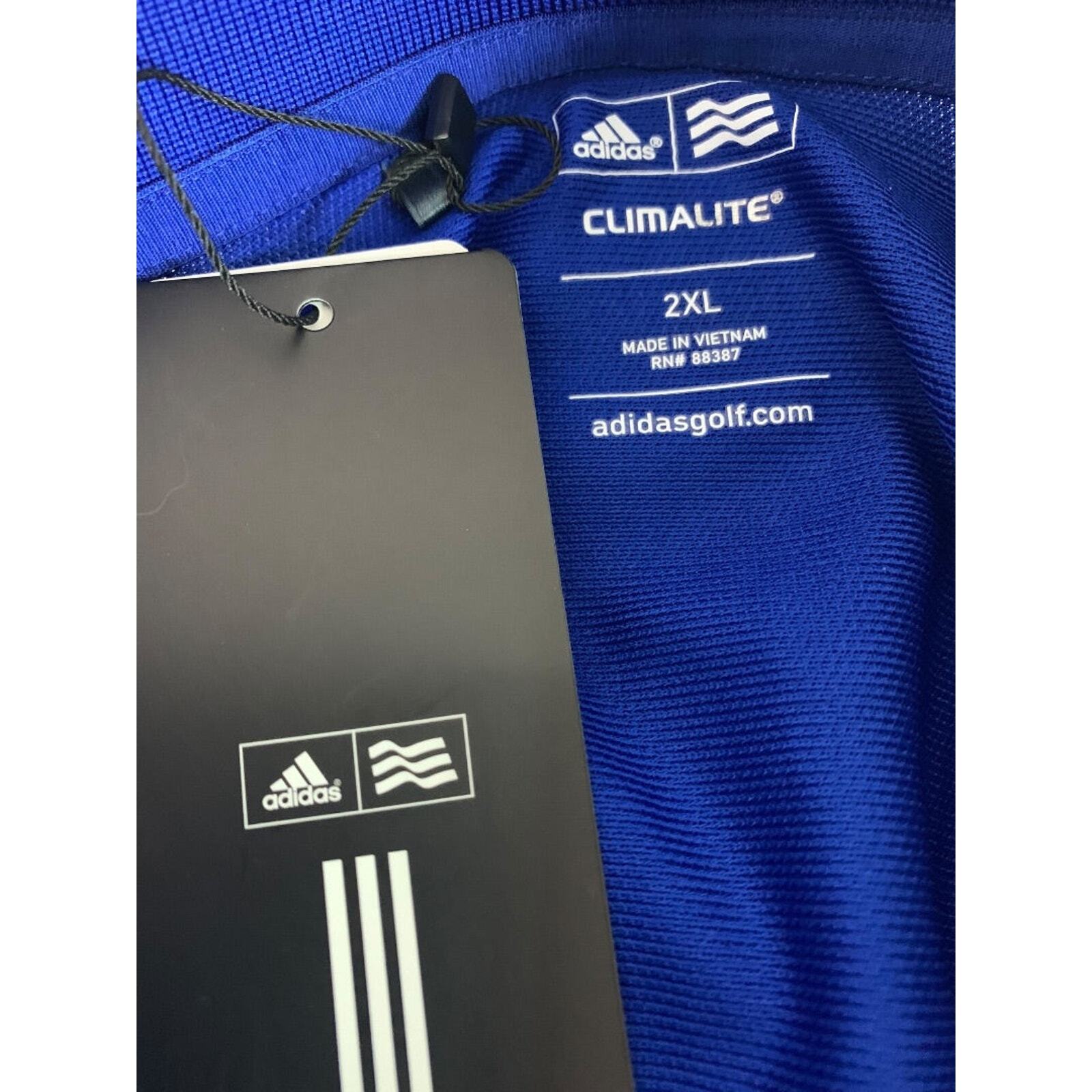 Large Adidas Golf Mens New Royal Blue Polo Shirt ClimaLite Striped Cuff P77778