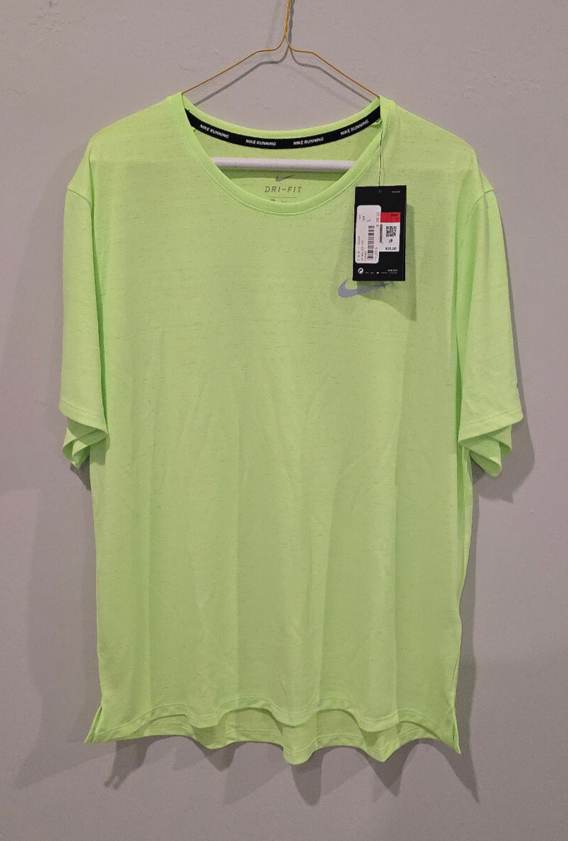 NIKE Miler Short Sleeve Running T-Shirt Size L Large Ghost Green CU5992-358