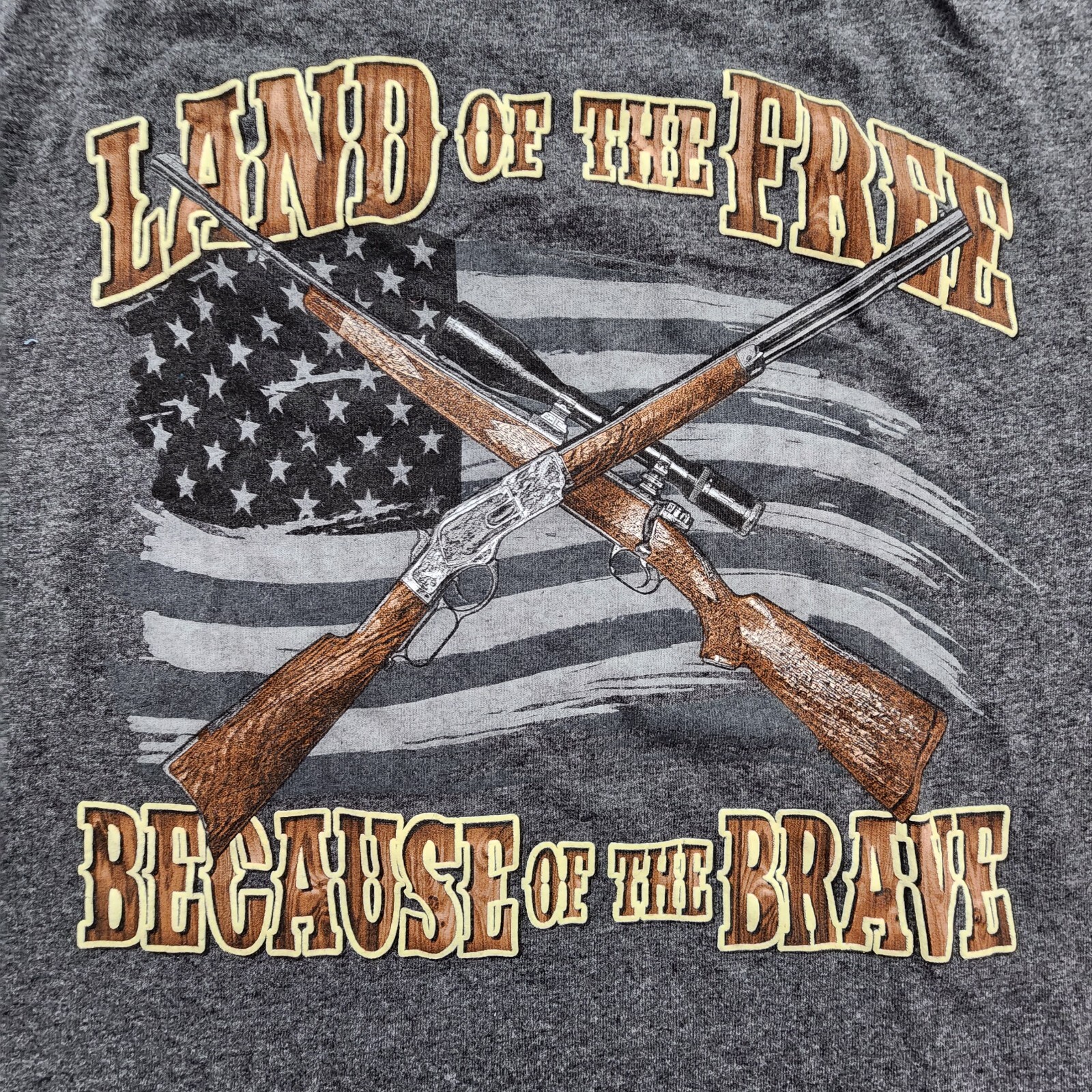 Land of the Free Home of the Brave Gray Short Sleeve Cotton Blend T-Shirt Mens L