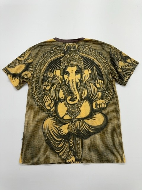 Mens Brown Ganesha Graphic T-Shirt Kids Crew Neck Cotton Size Medium