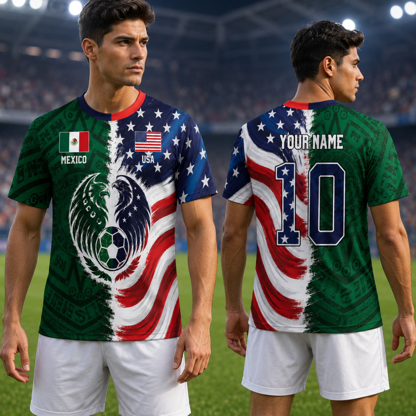 Personalized Mexico USA Soccer Jersey Name Number Aztec Mexican American (S-5XL)