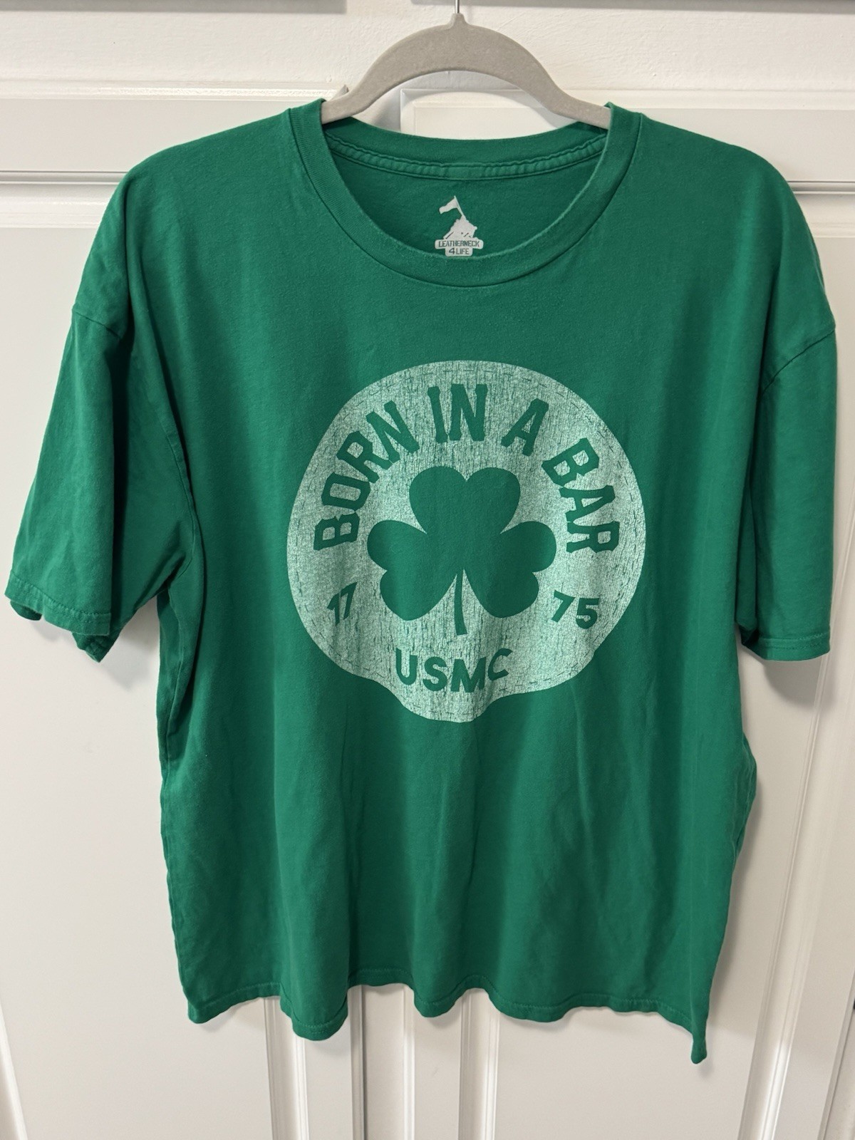 Leatherneck 4 Life T-Shirt Born In A Bar USMC Shamrock Green Men’s 2XLarge 1775