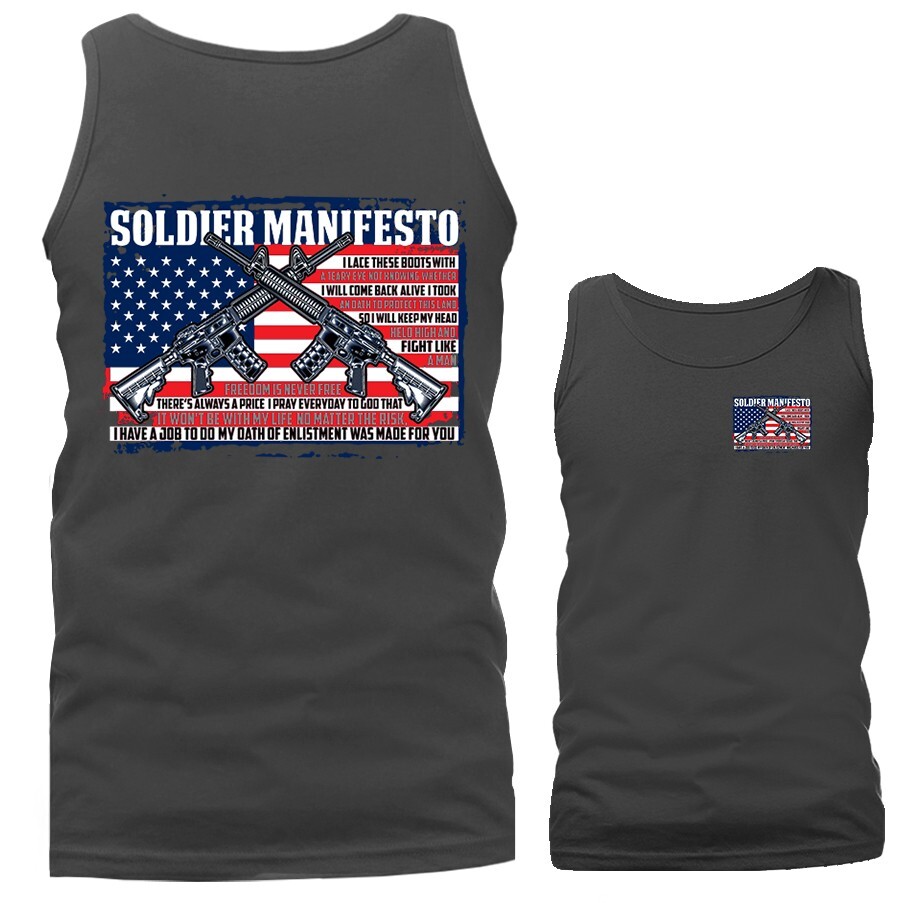 SOLDIER MANIFESTO Military Patriotic US Flag US Army Veteran Graphic Tank Top