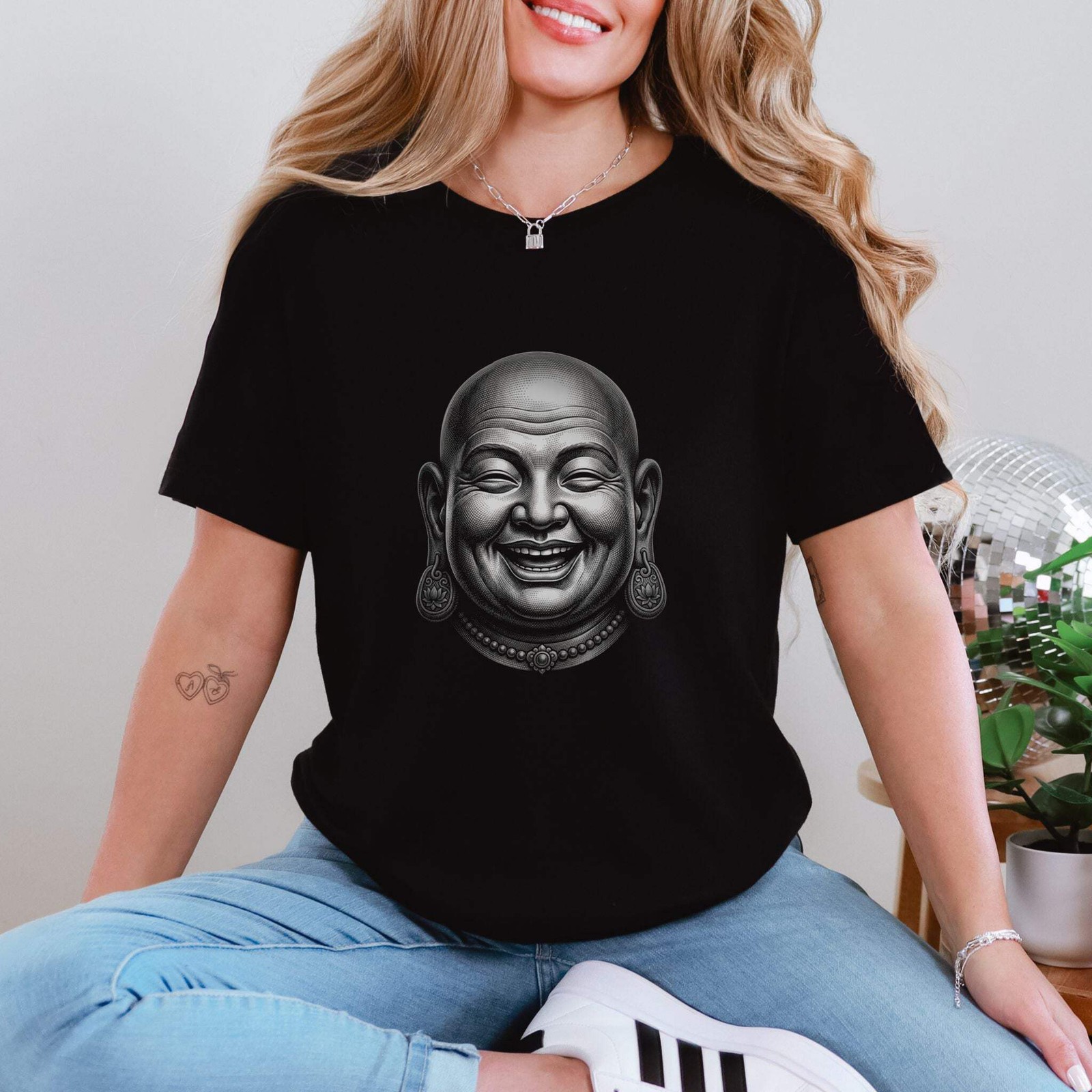 Laughing Buddha Head T-Shirt | Happy Buddhist Zen Unisex Graphic Unisex Tee