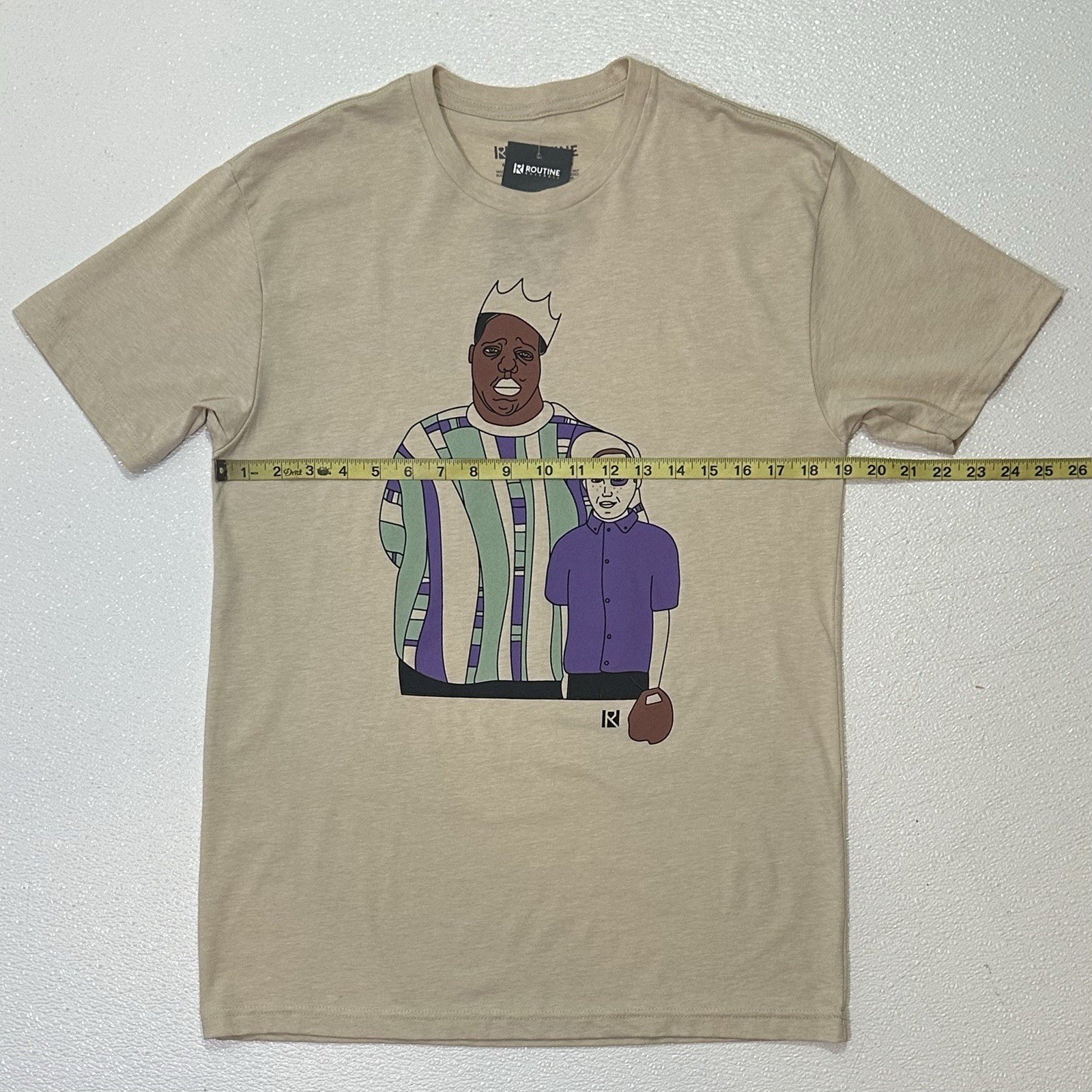 ROUTINE BASEBALL Size Medium Beige Biggie Smalls Sandlot T-shirt NWT