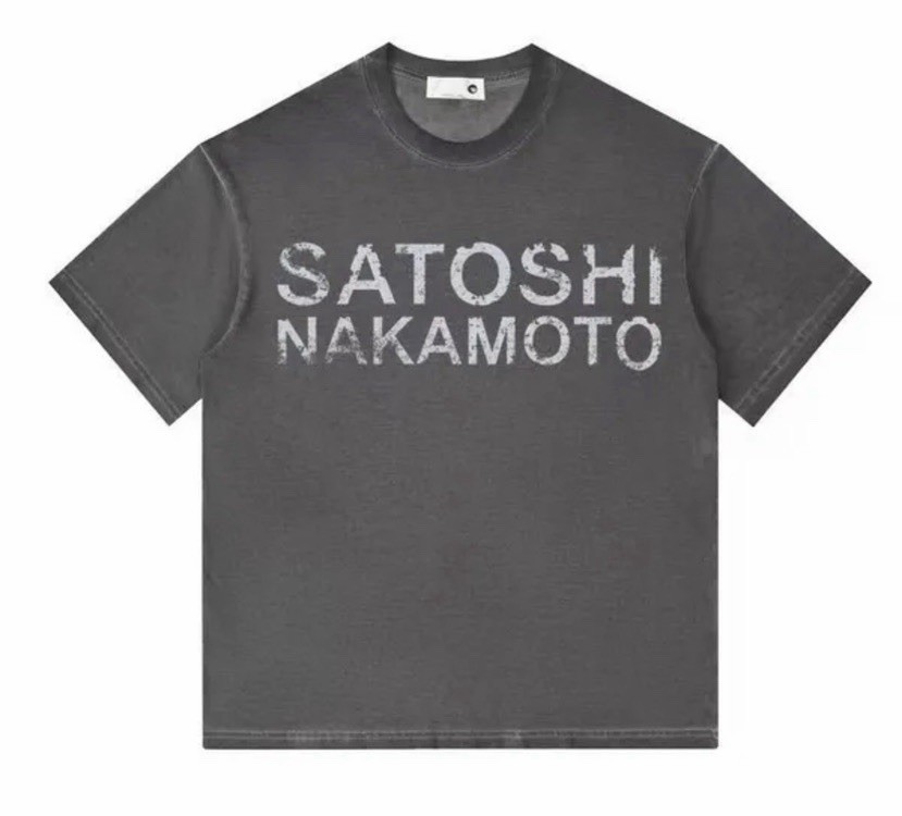 Size Large, Satoshi Nakamoto T-shirt designer color Gray, 100 % Cotton