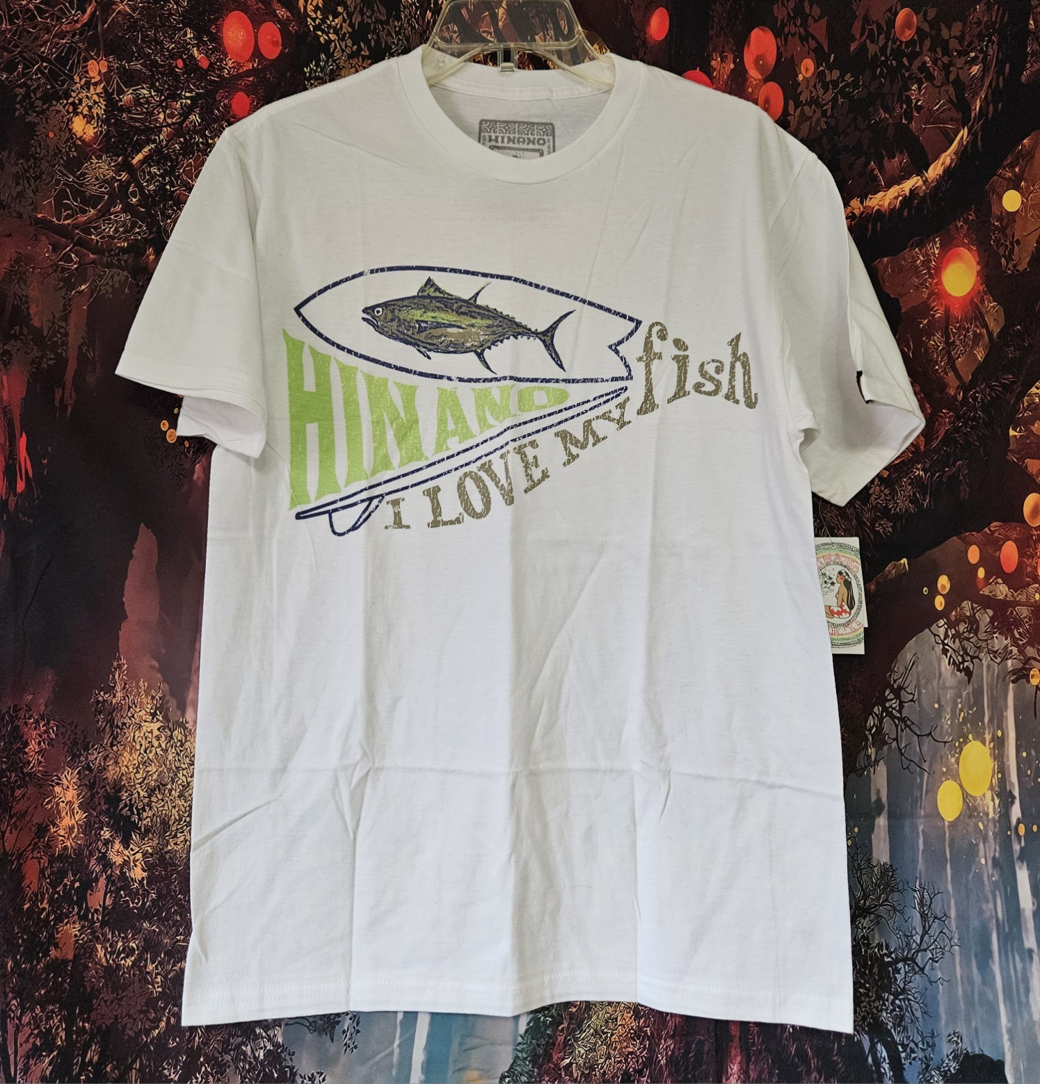 Hinano Tahiti Mahi Ahi Fish Graphic White Men&rsquo;s Crew Neck Cotton T-Shirt M