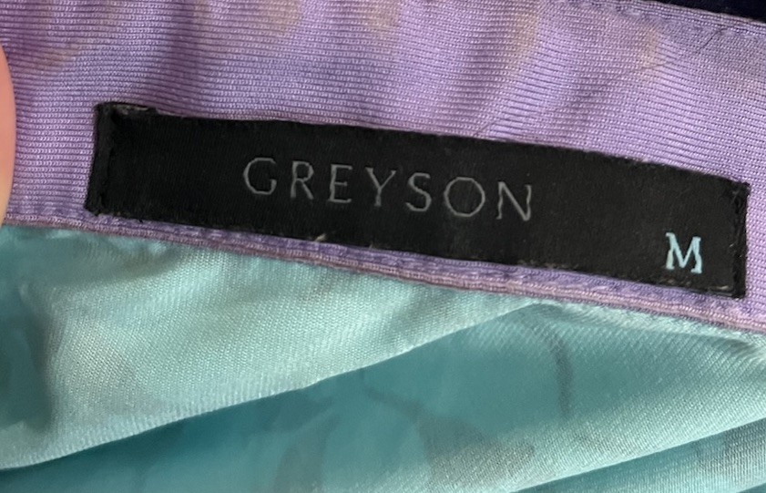 Greyson Teal Short Sleeve Bird Print Motif Men&rsquo;s Polo T-Shirt Size Medium