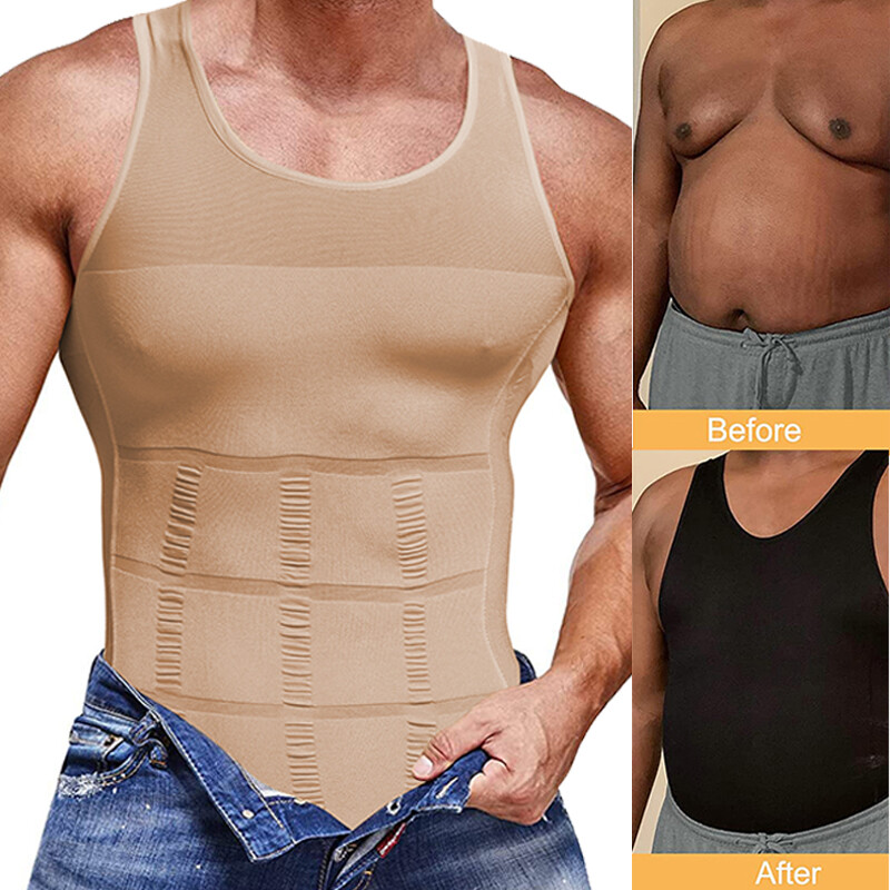 Gynecomastia Compression Shirts for Men White Tank Top Fajas Hombres Body Shaper