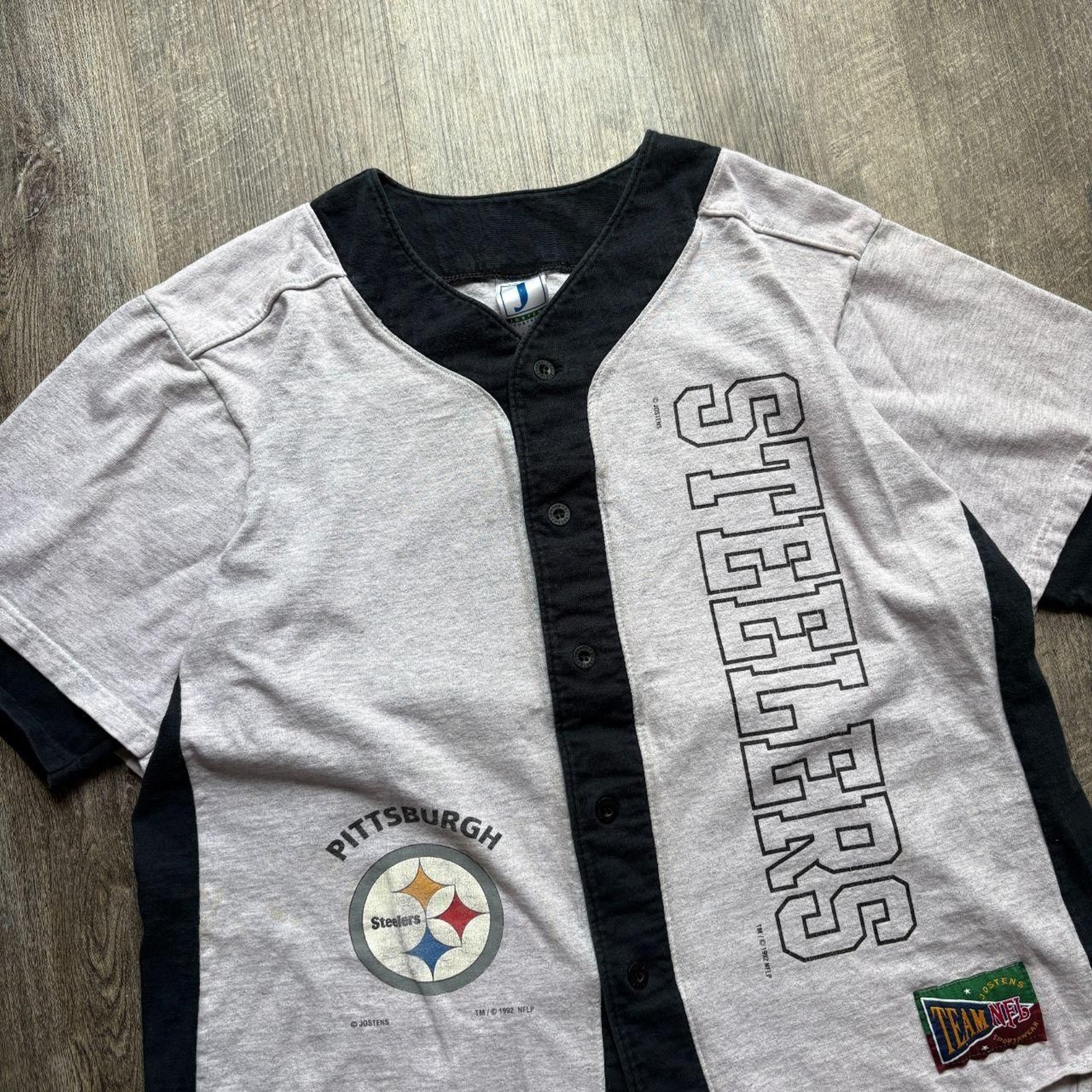 Vintage 1992 Heather Grey NFL Pittsburgh Steelers Button Up Jersey