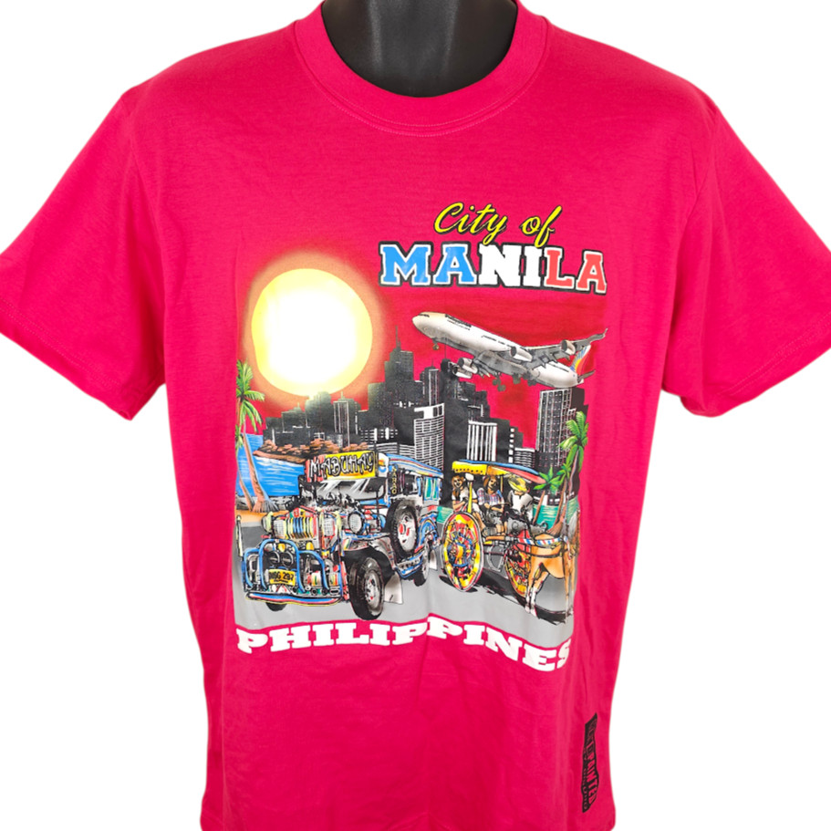 Manila T Shirt Mens Size Large Pink Philippines Hand Painted Travel Destination