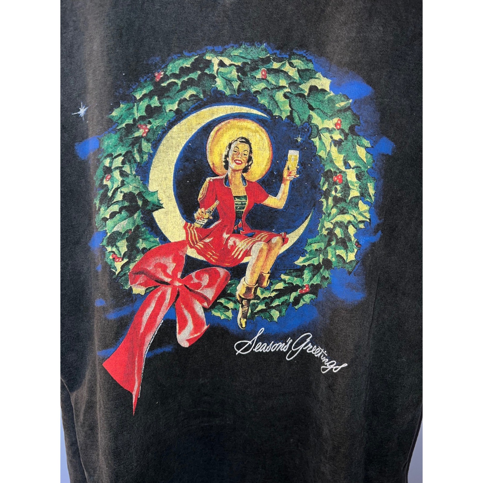 Abercrombie Miller High Life Girl in the Moon Christmas T-Shirt Mens Small Black