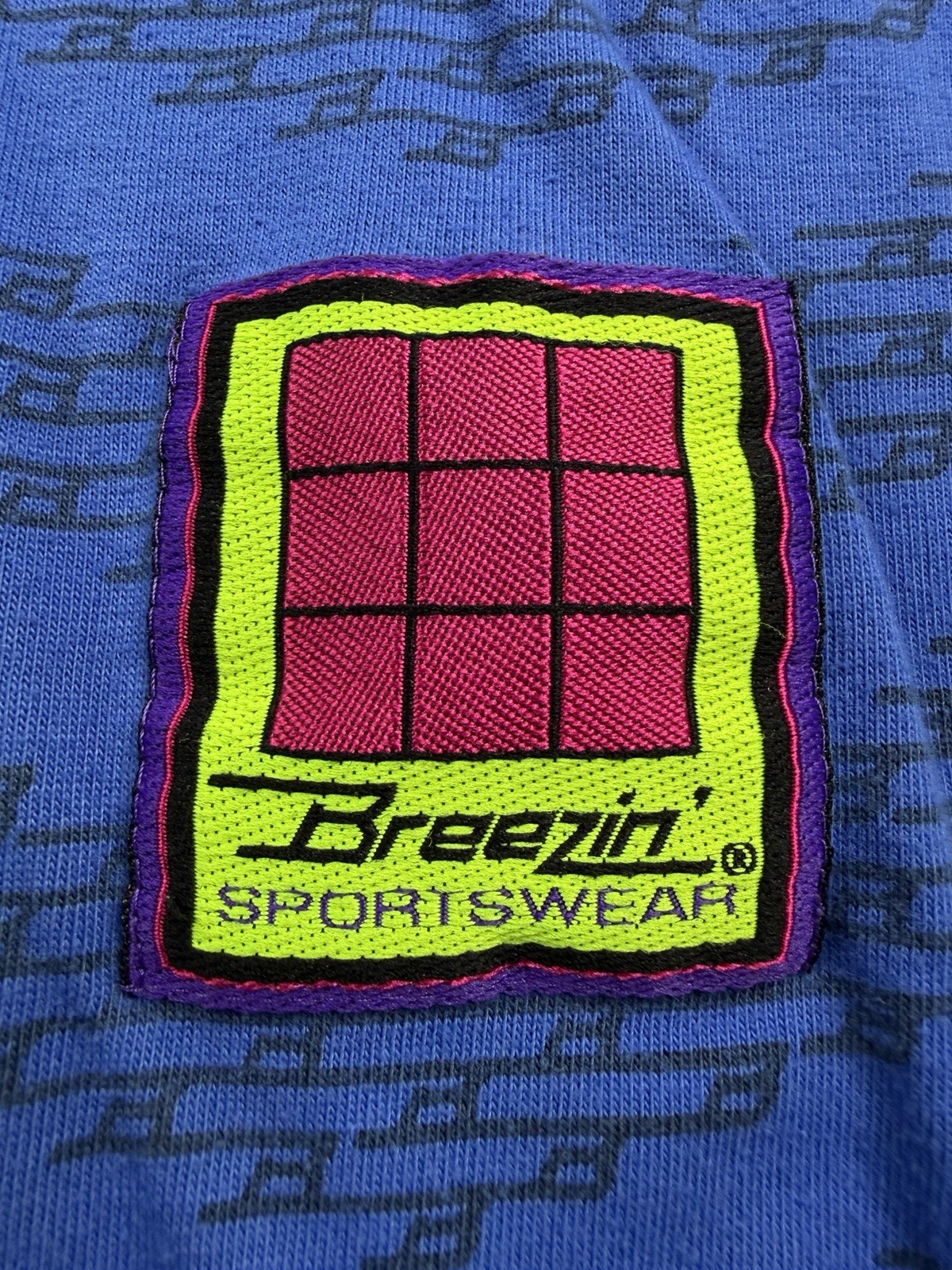 Vtg Breezin Sportswear T-Shirt Blue Single Stitch Geometric Boxy 80s 90s Large