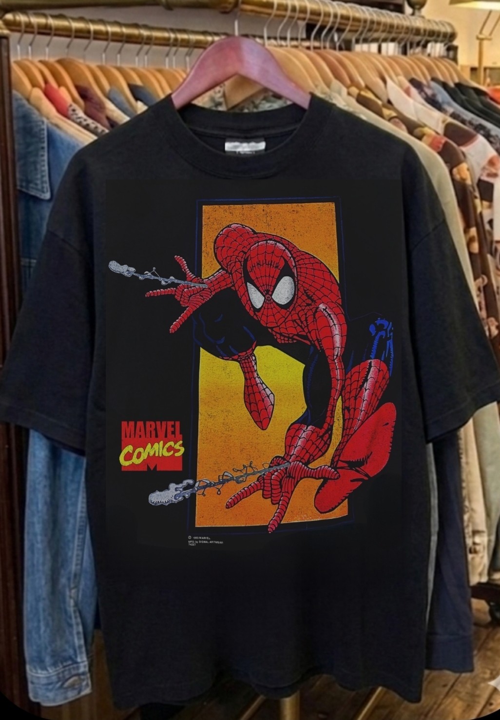 1993 MARVEL COMICS Spiderman REPRINT On SHAKA HEAVYWEIGHT GARMET SHIRT