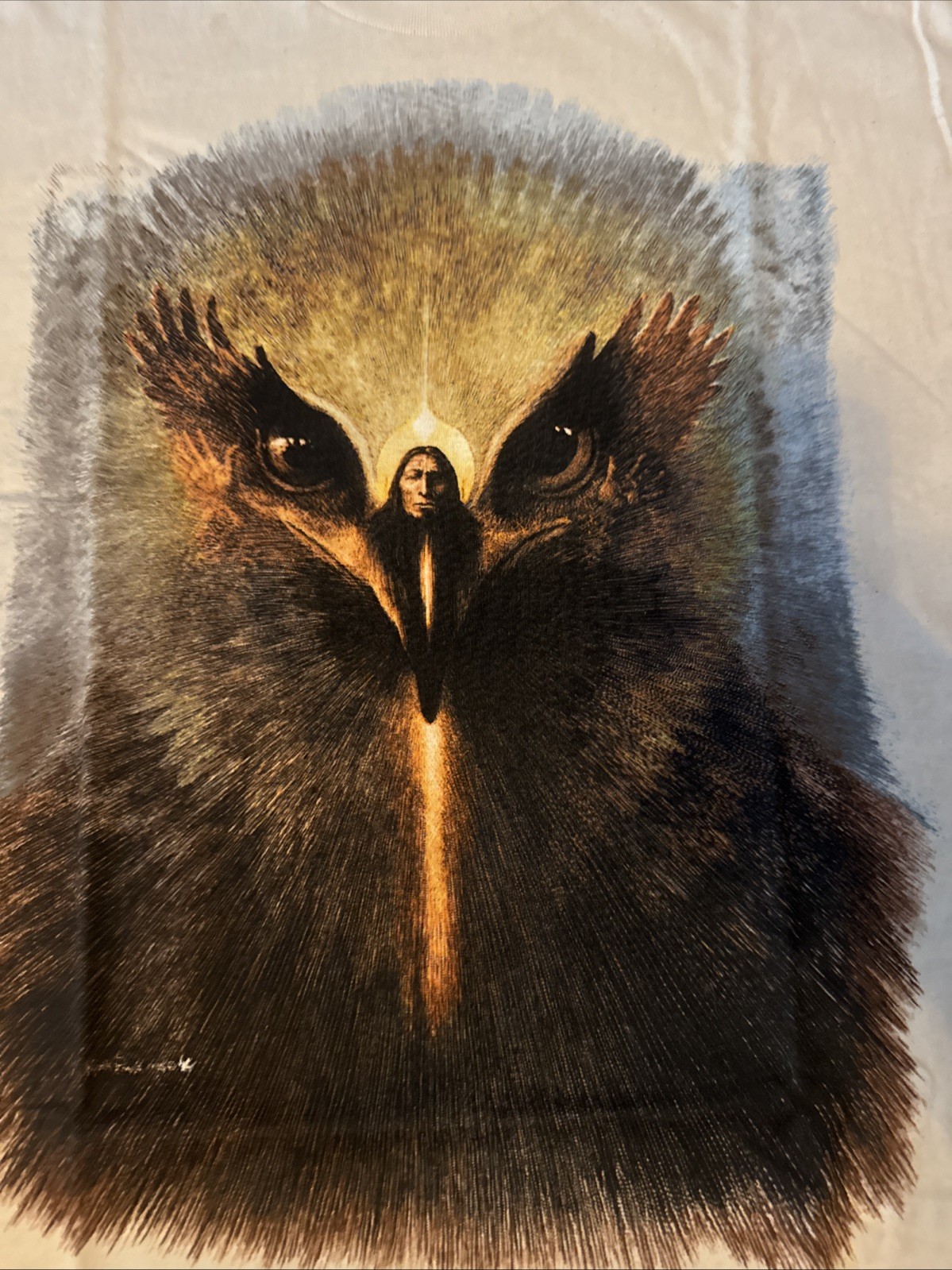 Vintage 90s Graphic Silk masters Hawk Native American T Shirt Environmental