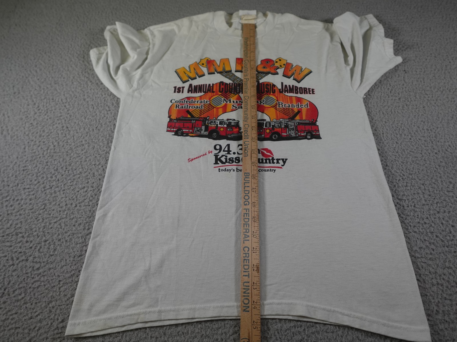 Vintage Fire Truck Shirt Mens Medium White Country Music Guitar Jamboree Fire
