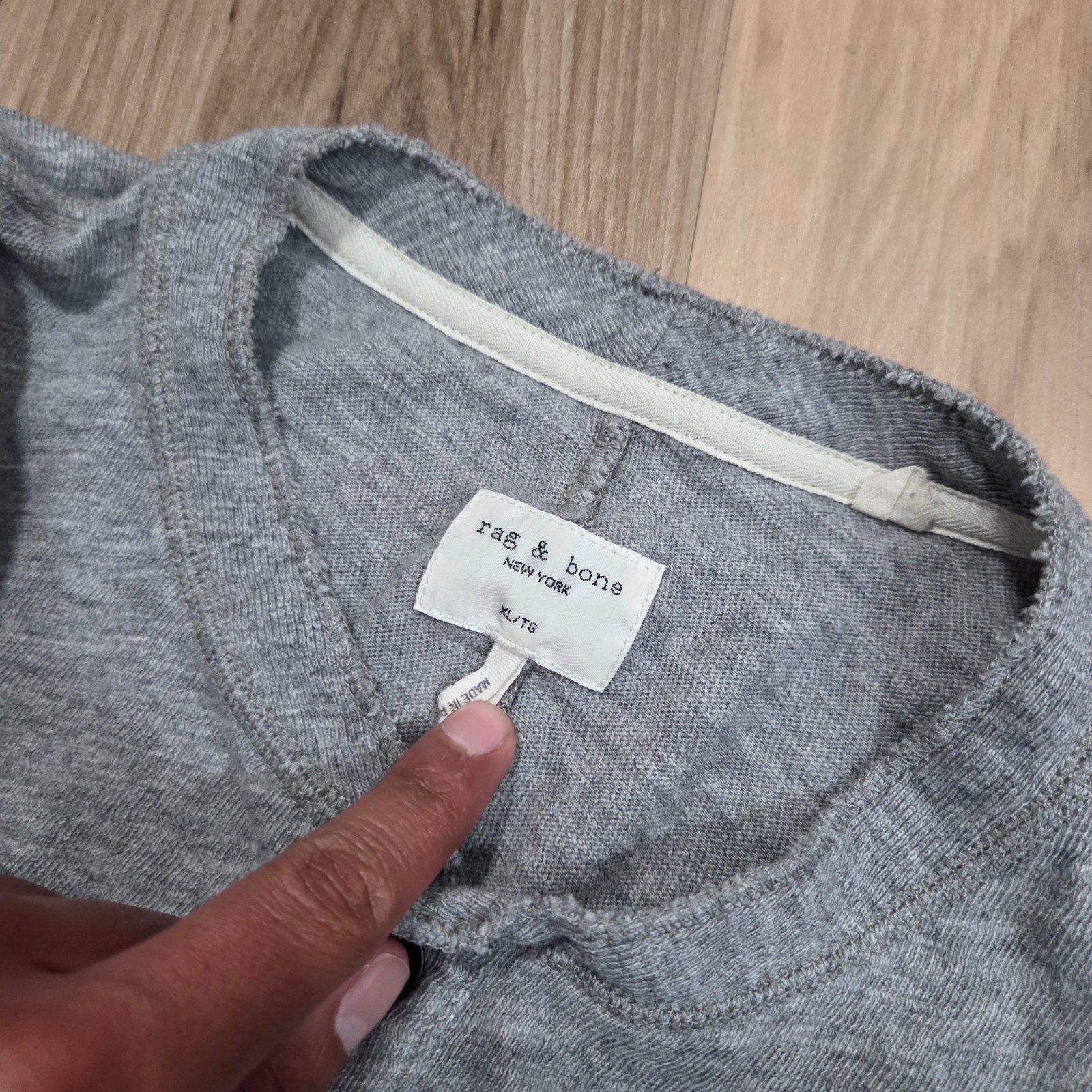 Rag & Bone Henley Shirt Mens XL Heather Gray Long Sleeve Cotton Grunge