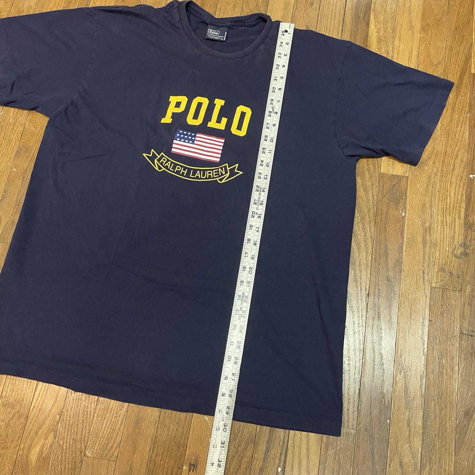 VTG 90s Polo Ralph Lauren T-Shirt Mens XL Blue Single Stitch USA Flag