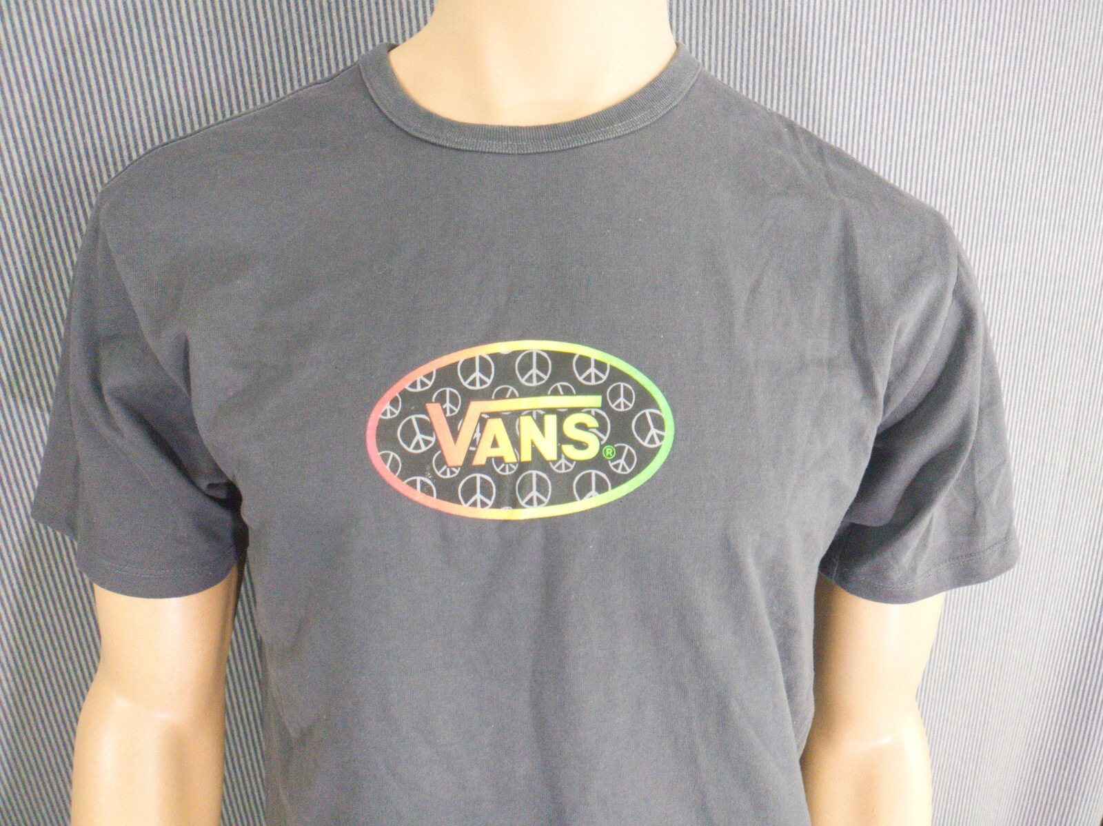 VANS T – Shirt Dark Grey SS Cotton Men&rsquo;s Medium Neon Green Red Yellow Graphic