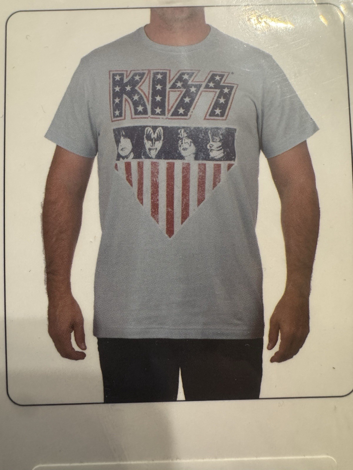 KISS Rock Band Americana Graphic T-Shirt Light Blue Size L