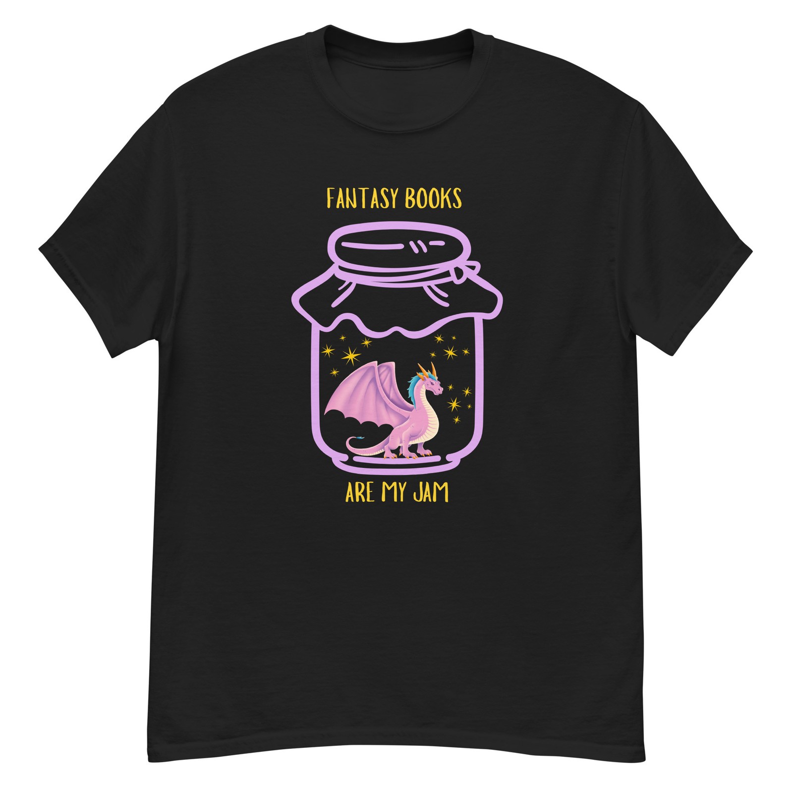 Fantasy Books Are My Jam Shirt Unisex Black Tee with Dragon Jar Art