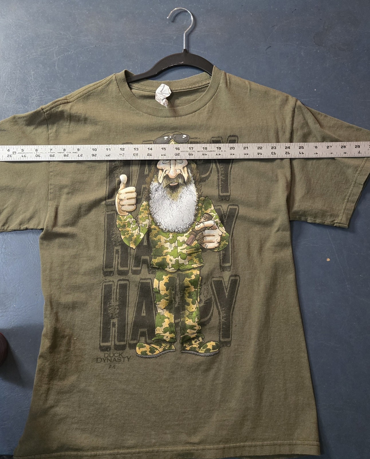 Duck Dynasty Shirt Phil Robertson Men’s Medium Olive Green Happy Happy Happy