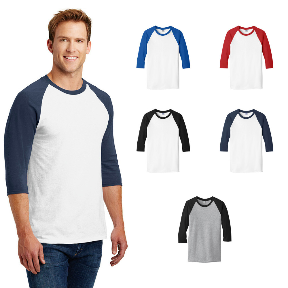 Gildan 5700 Men&rsquo;s Baseball T-Shirt 3/4 Sleeve Raglan Color Block Cotton Blank