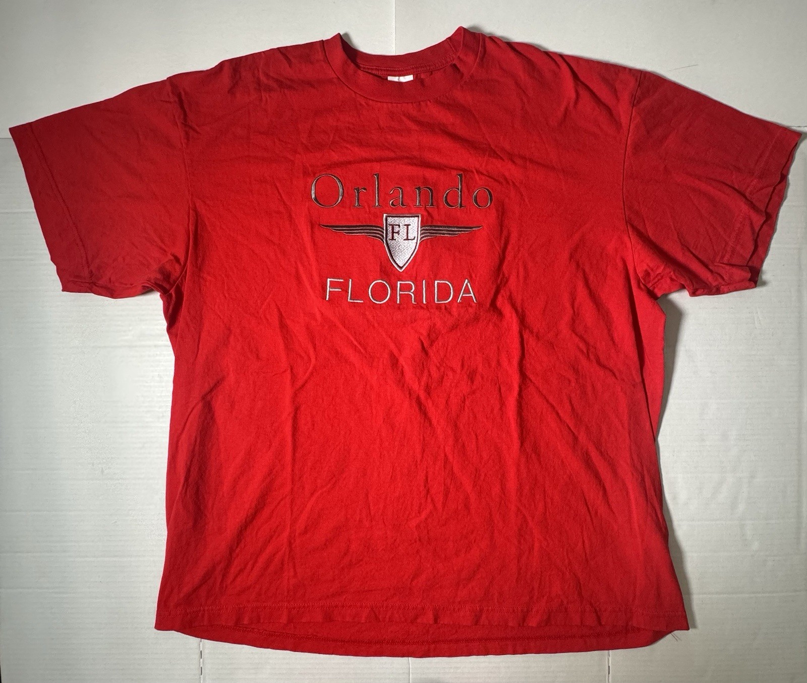 Pre Owned Good Orlando Florida Suna T Shirt Embroidered Red Silver Men Size 2XL