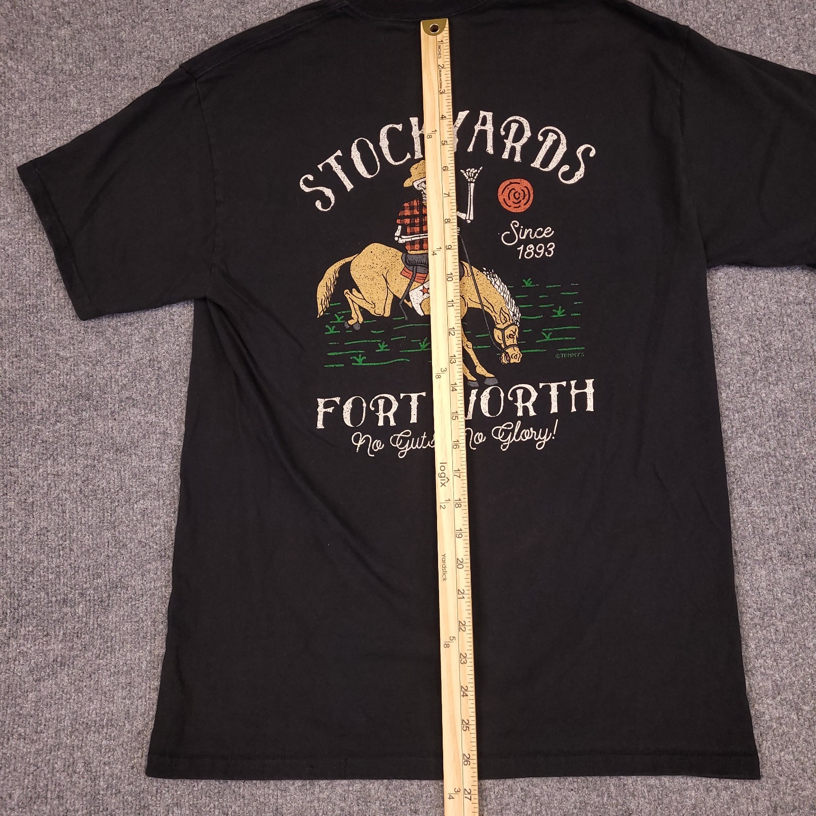 Stockyards Fort Worth Graphic T Shirt Men M Black Western Skeleton Cowboy Horse