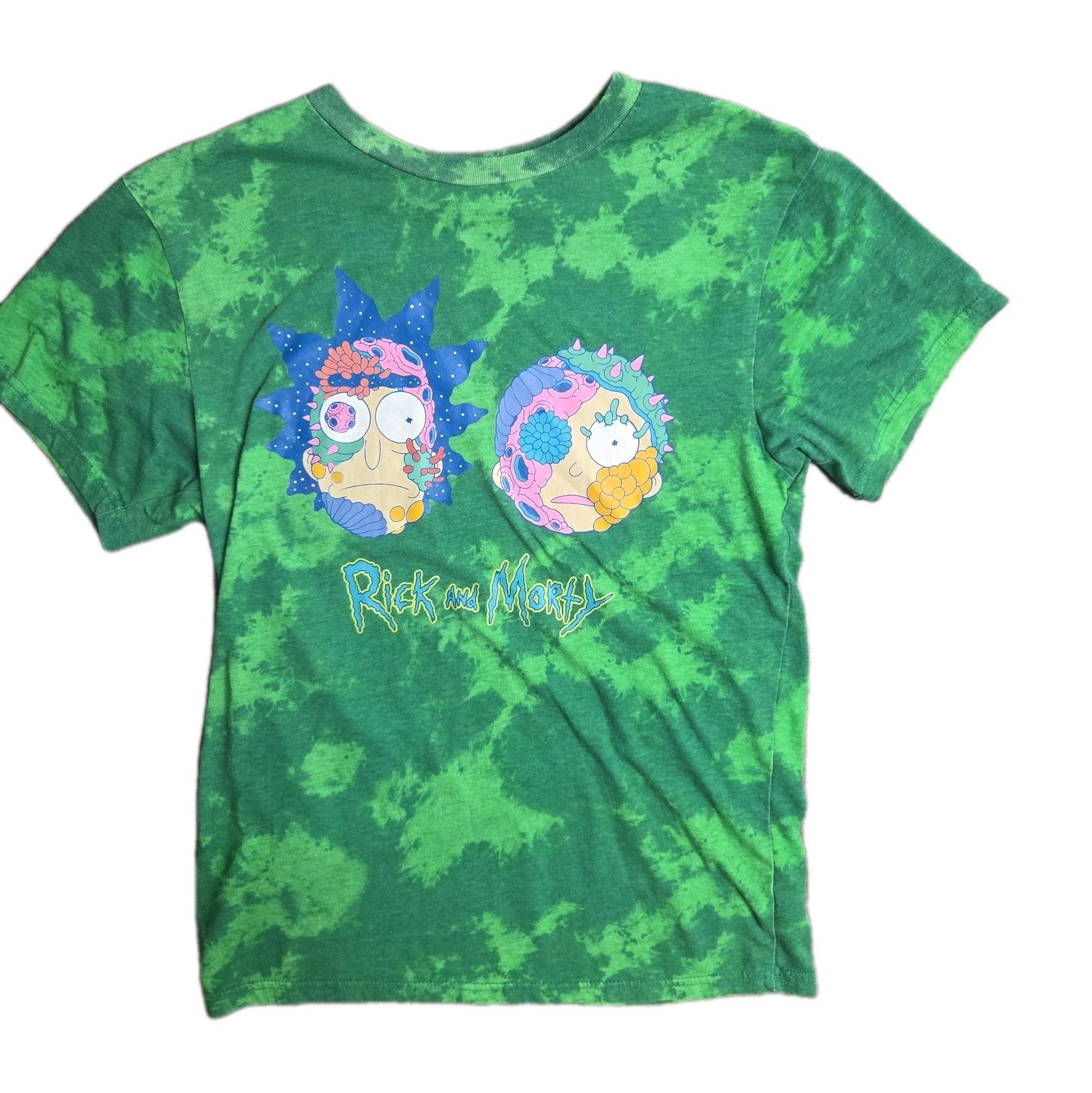 Rick and Morty Men&rsquo;s Small tie dye graphic tee green EUC adult swim