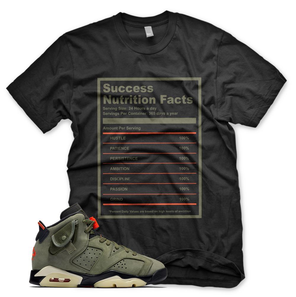 New Black « SUCCESS FACTS » T Shirt for J1 6 Travis Scott Cactus Jack Olive