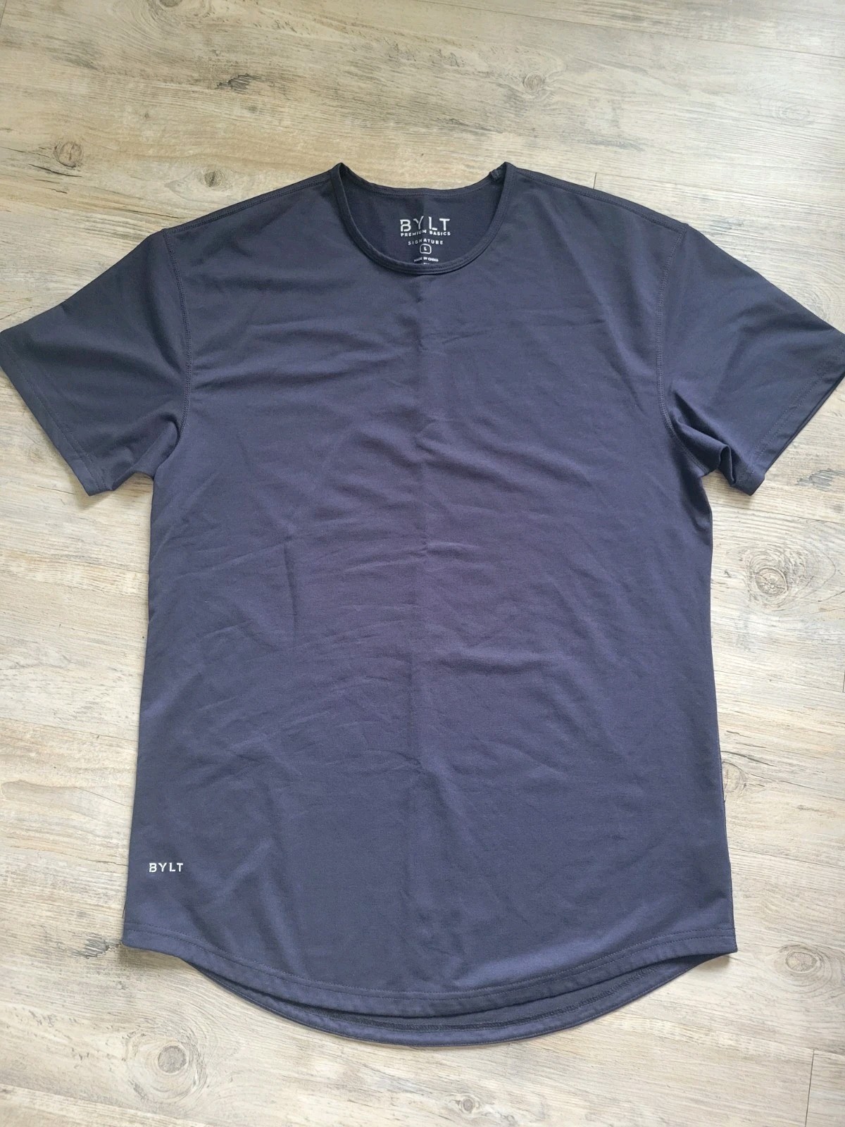 BYLT Premium Basics Signature Drop Cut T Shirt Mens Large Navy Stretch Crew Neck
