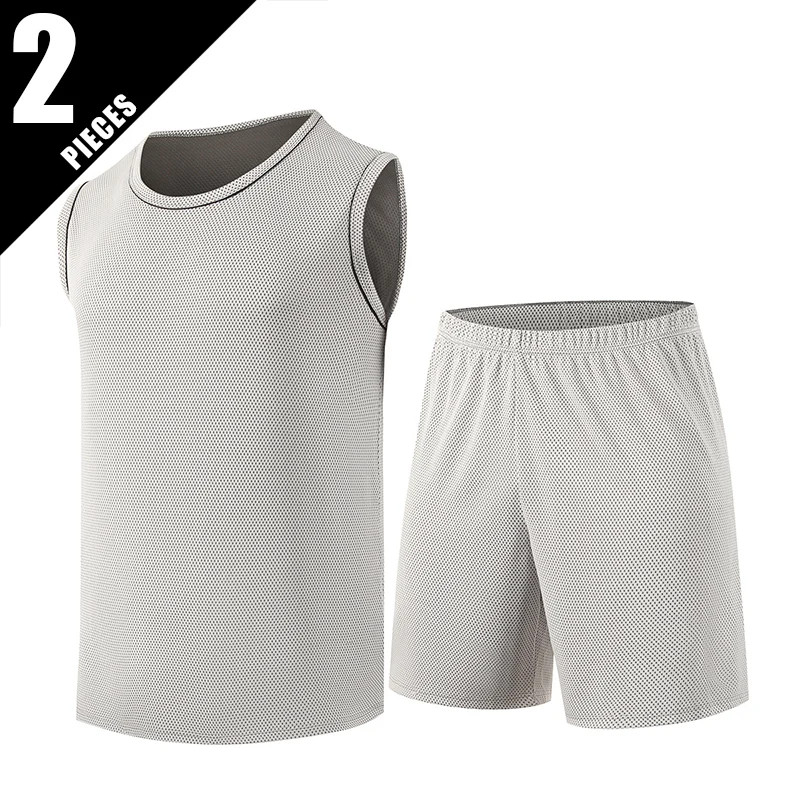 2-Piece Men&rsquo;s Set Round Neck Short Sleeved Set Solid Color Mesh Summer Quick Dry
