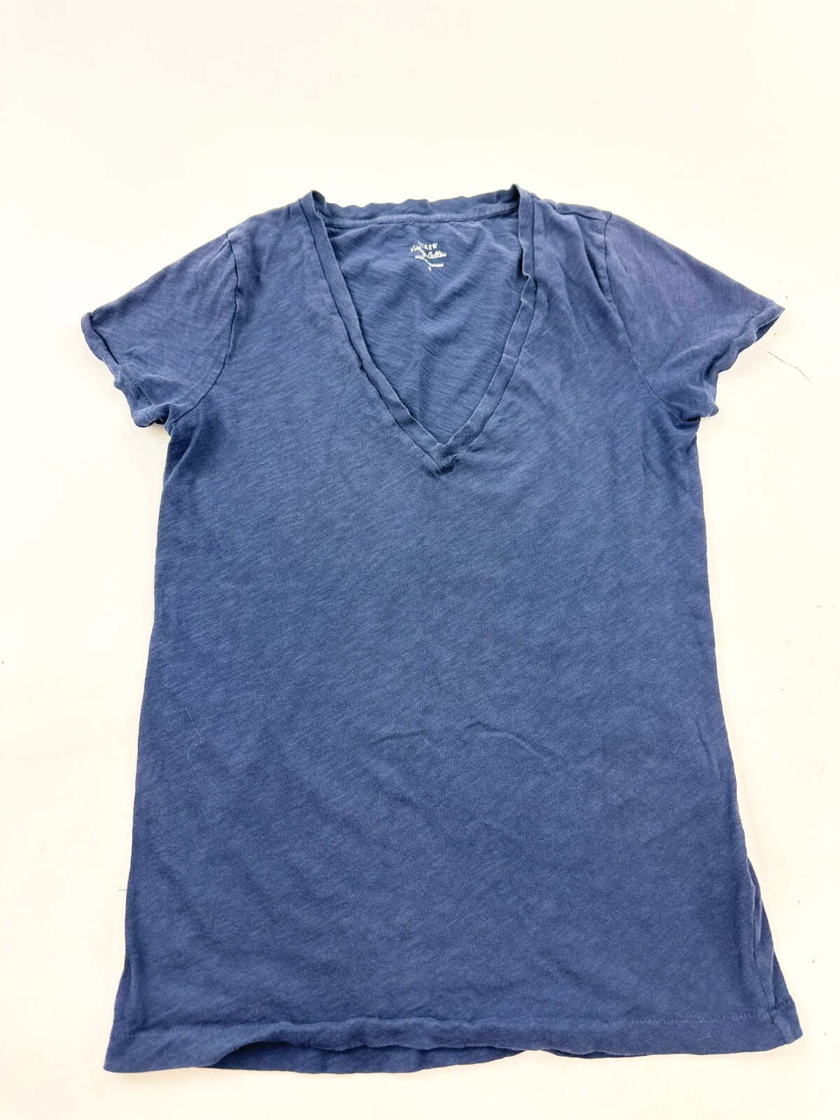 J.Crew Shirt Mens Small Navy Blue Vintage Cotton Short Sleeve V-Neck Classic Fit