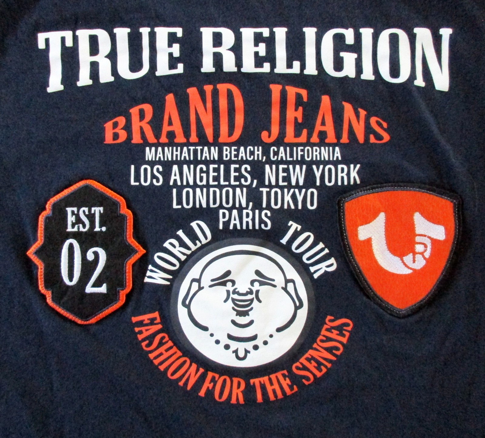 True Religion T Shirt Men&rsquo;s XL Extra Large Stitched Patches Preppy Smart Casual