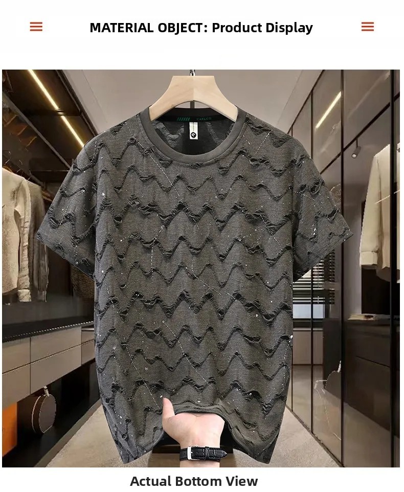 Men Luxury Fashion Trendy Diamond Ripped Hole Casual Summer Streetwear T-Shirt