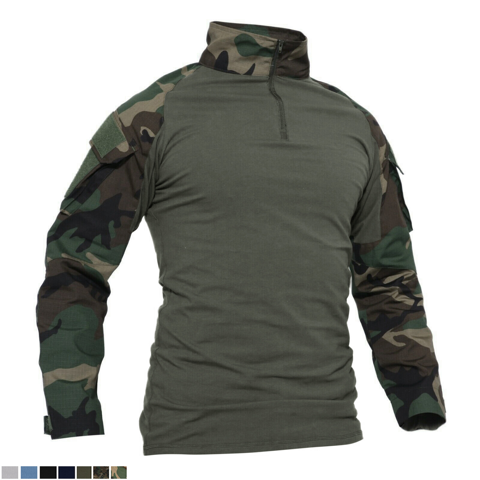 Men&rsquo;s Hunting T-Shirt Long Sleeve Ripstop Tactical Training 1/4 Zip Pullover US