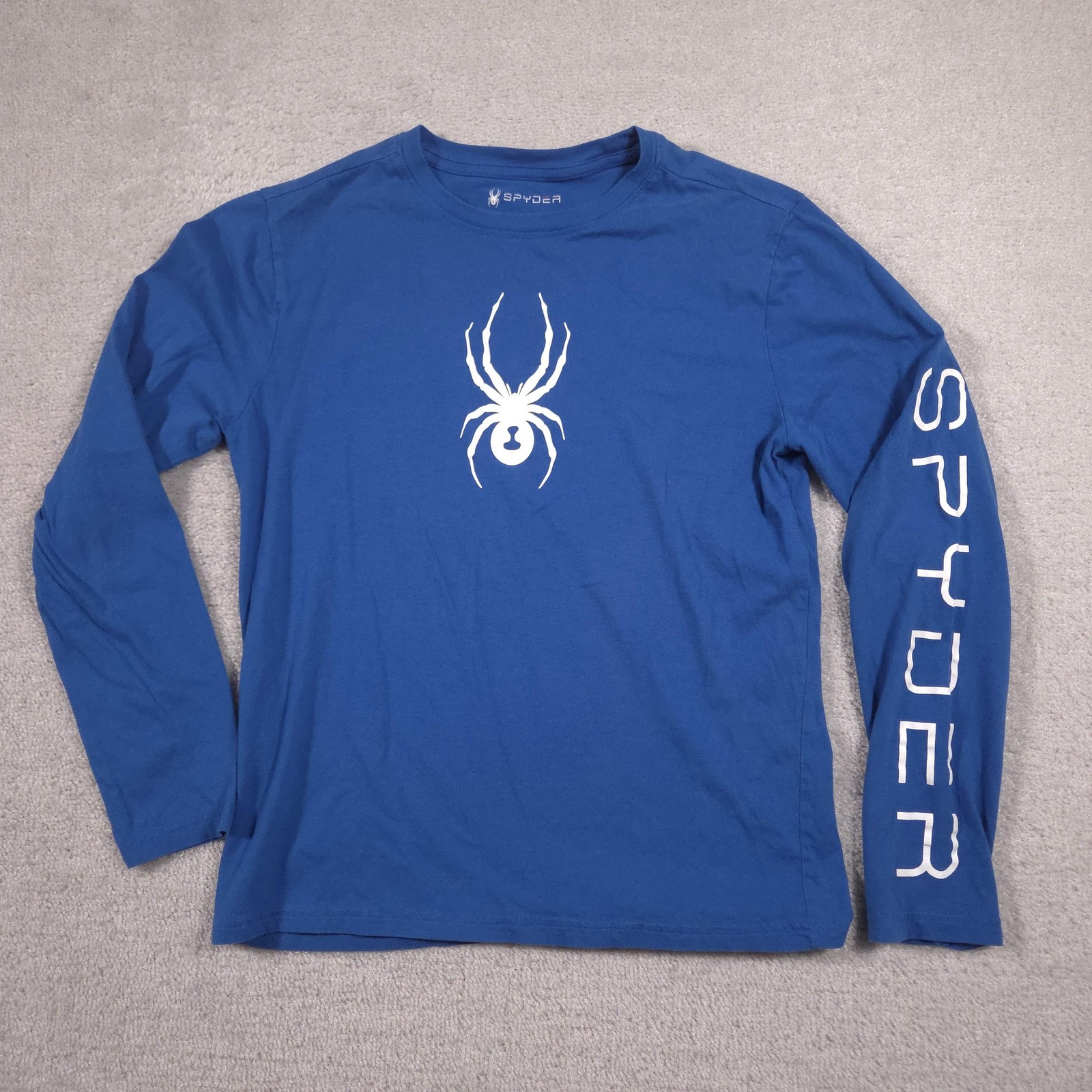 Spyder Shirt Mens Small Blue Long Sleeve Spider Graphic Tee Tagless Crewneck