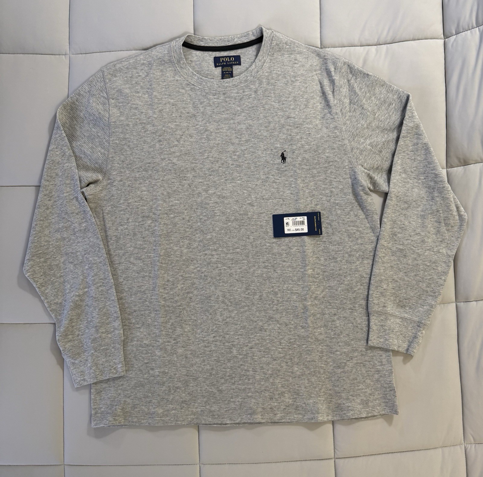 Polo Ralph Lauren Waffle Knit Long Sleeve Sleep Shirt Men’s Size XL Heather Grey
