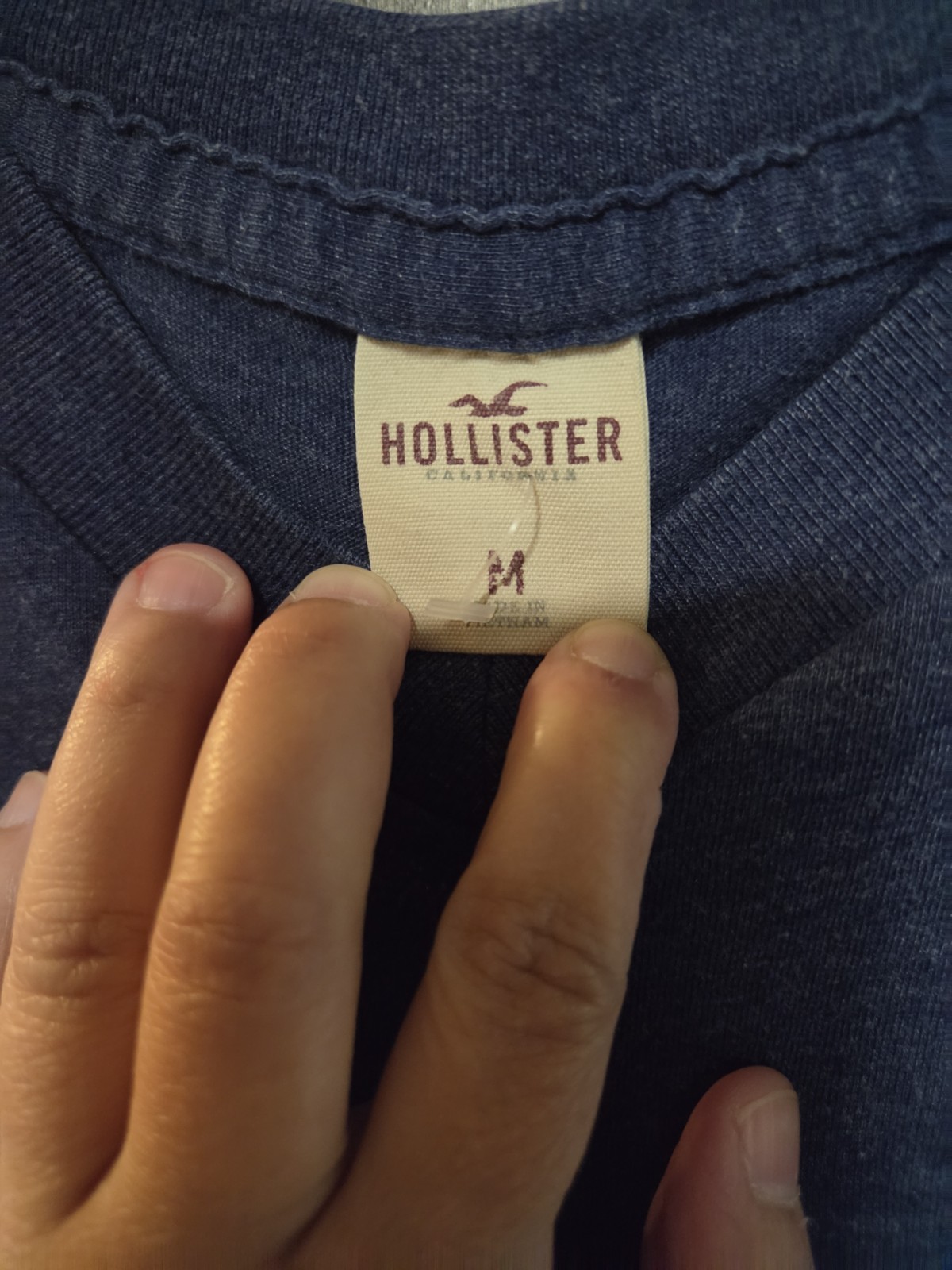 Hollister Men&rsquo;s Blue Solid Logo V-Neck Short Sleeve Knit T-Shirt Size M